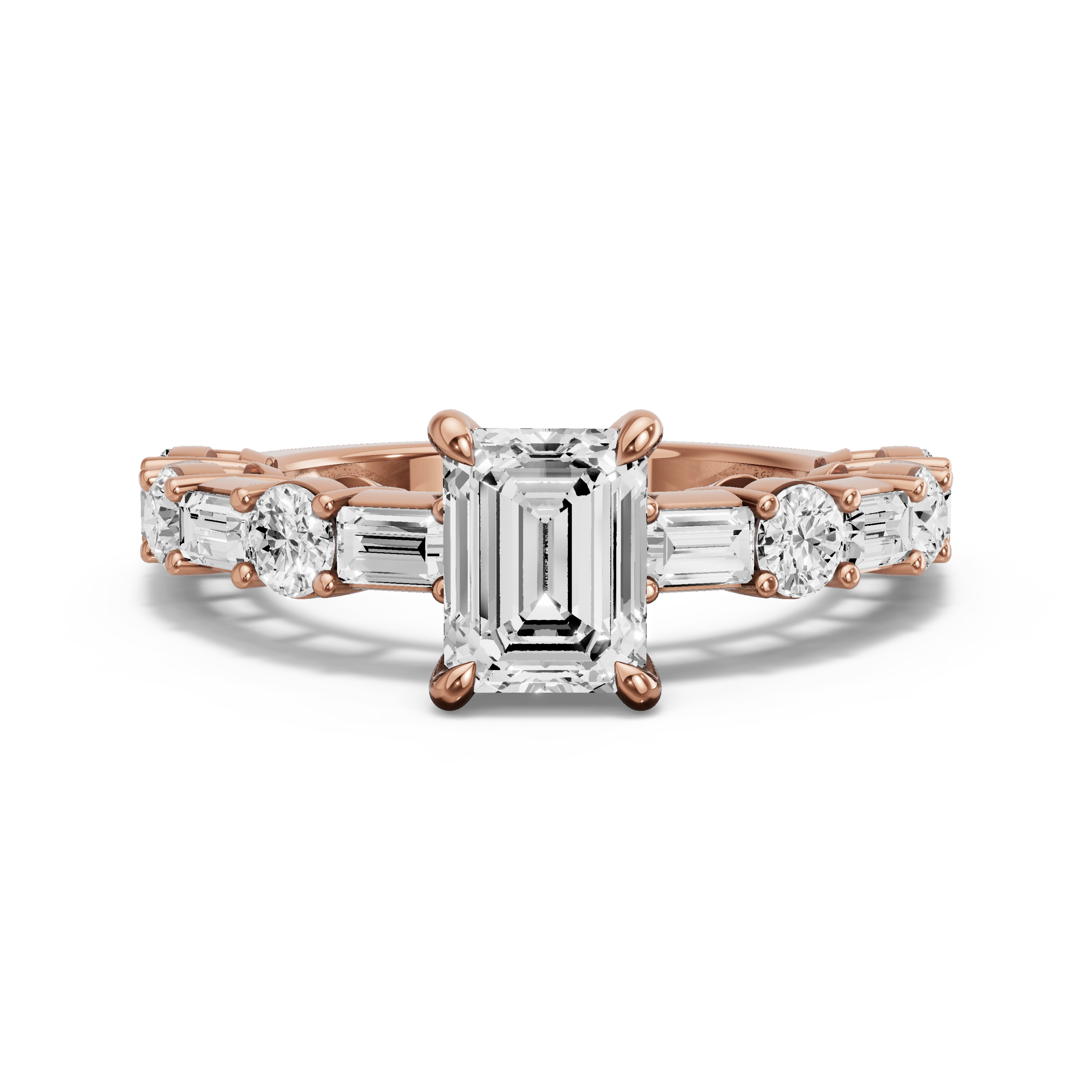 Image for Emerald Hidden Halo Ring with Alternating Baguette band in 14K Rose Gold