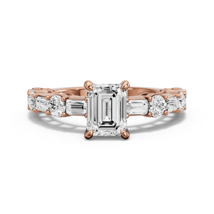 Image for Emerald Hidden Halo Ring with Alternating Baguette band