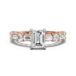Image for Emerald Hidden Halo Ring with Alternating Baguette band