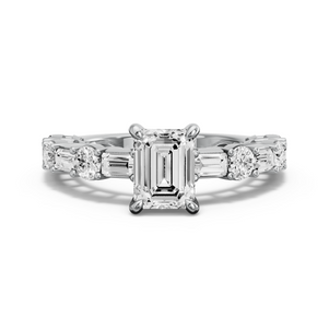 Image for Emerald Hidden Halo Ring with Alternating Baguette band
