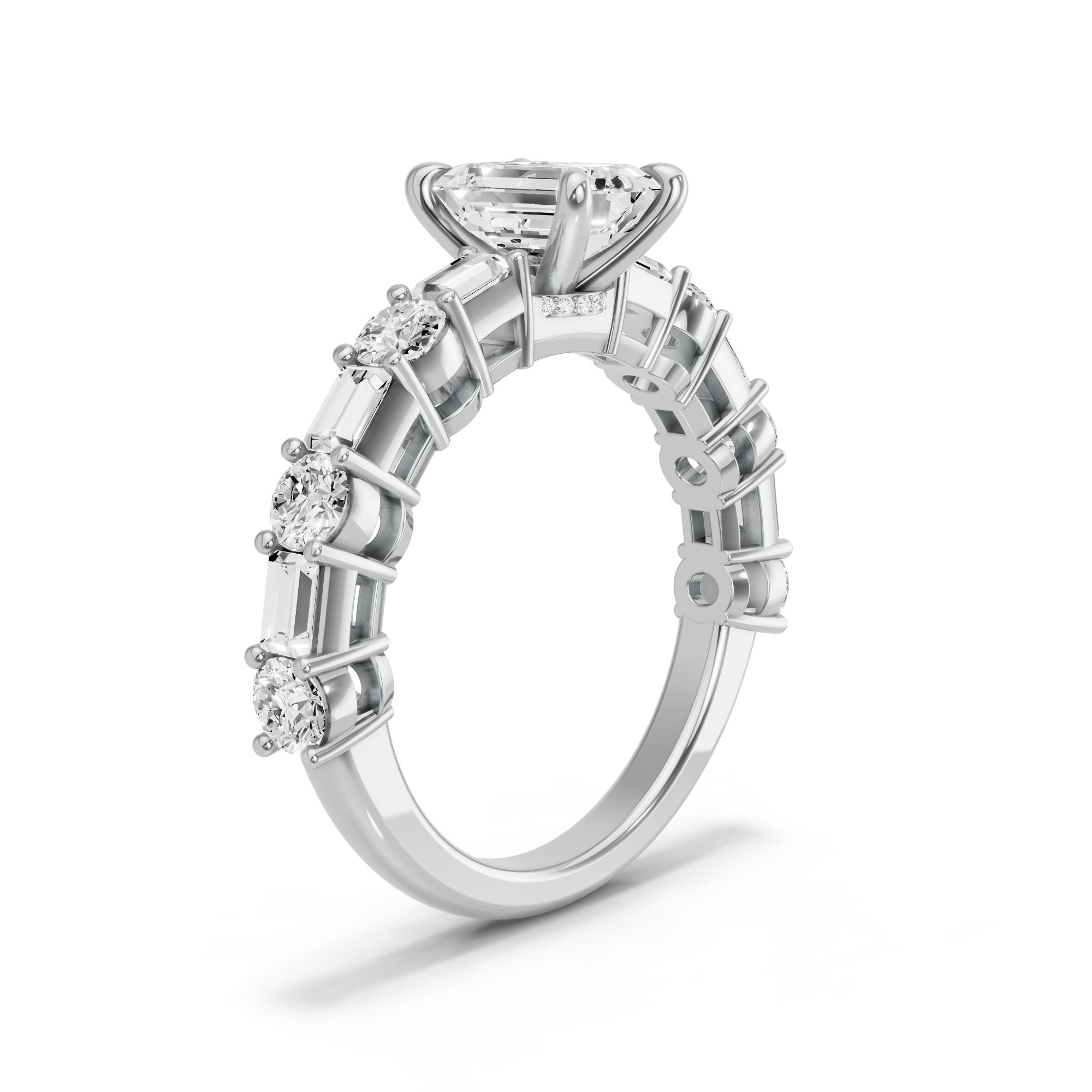 Image for Emerald Hidden Halo Ring with Alternating Baguette band in 950 Platinum