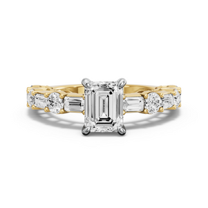 Image for Emerald Hidden Halo Ring with Alternating Baguette band