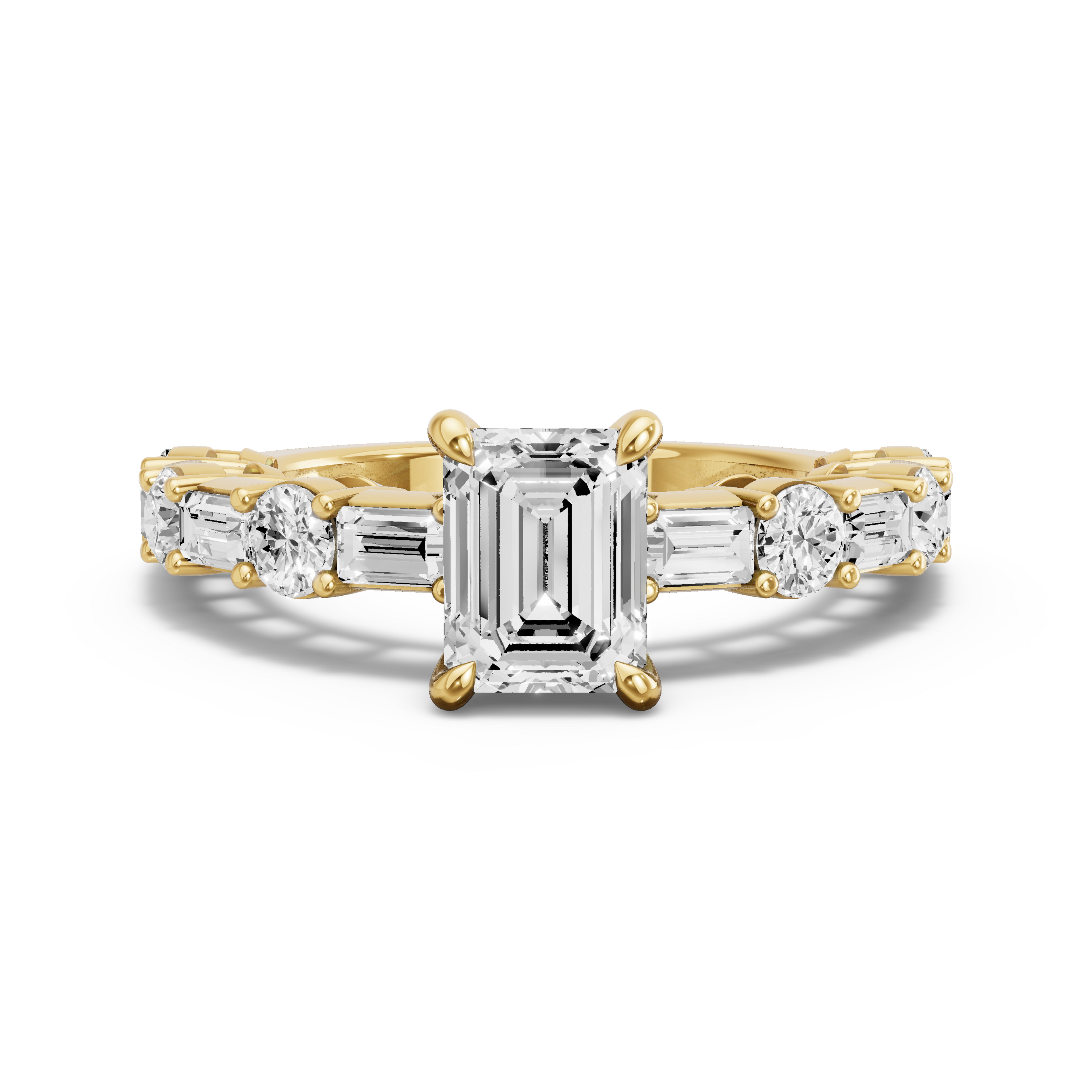 Image for Emerald Hidden Halo Ring with Alternating Baguette band in 10K Yellow Gold