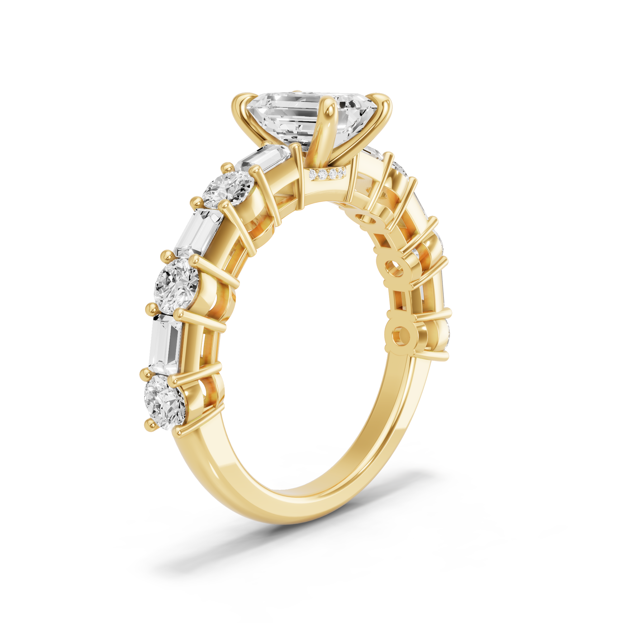 Image for Emerald Hidden Halo Ring with Alternating Baguette band in 14K Yellow Gold