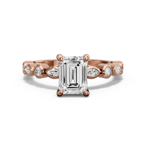 Image for Emerald Hidden Halo Ring with Alternating Marquise band