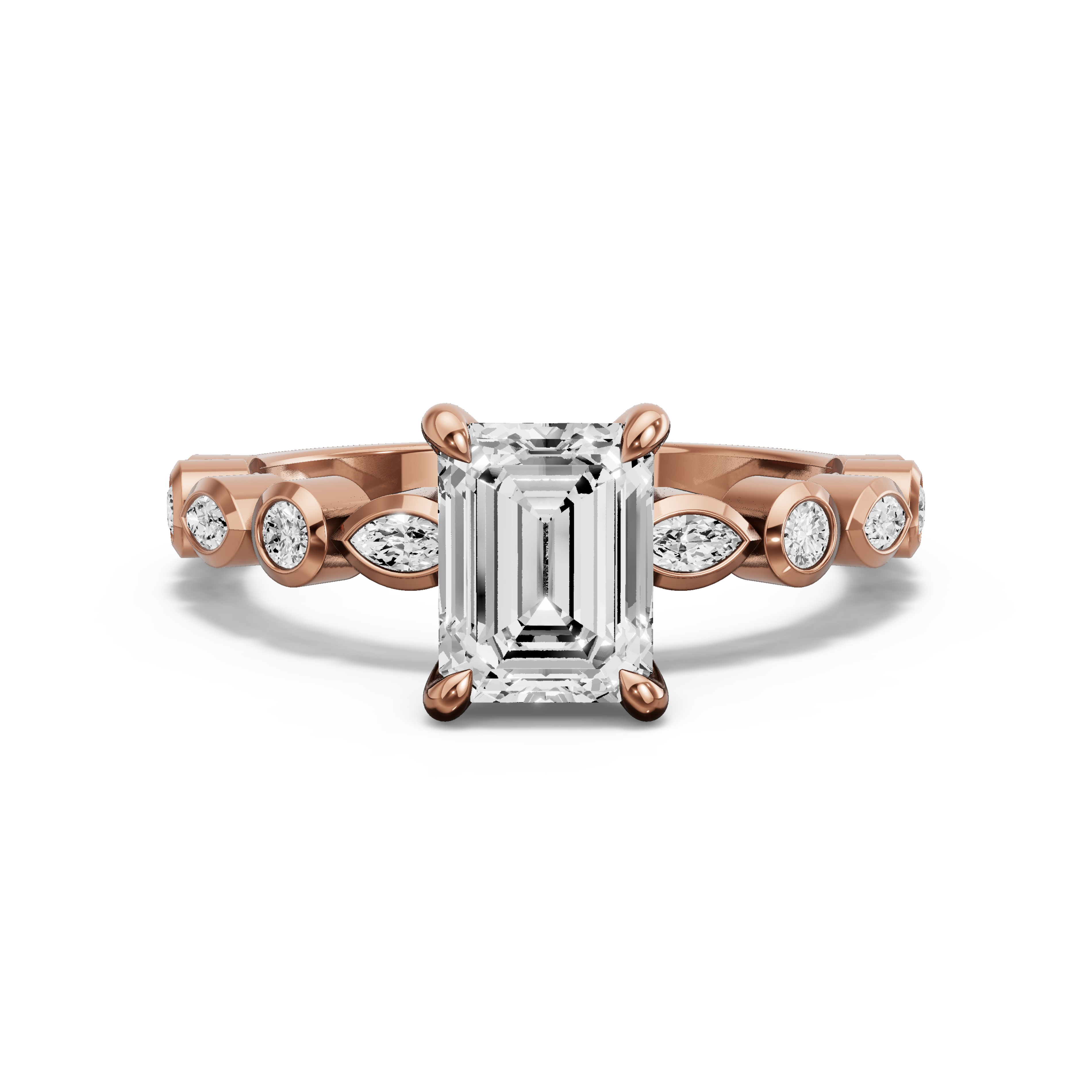 Image for Emerald Hidden Halo Ring with Alternating Marquise band in 14K Rose Gold