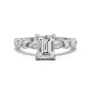 Image for Emerald Hidden Halo Ring with Alternating Marquise band