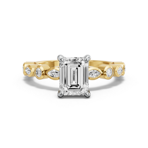 Image for Emerald Hidden Halo Ring with Alternating Marquise band