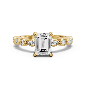 Image for Emerald Hidden Halo Ring with Alternating Marquise band