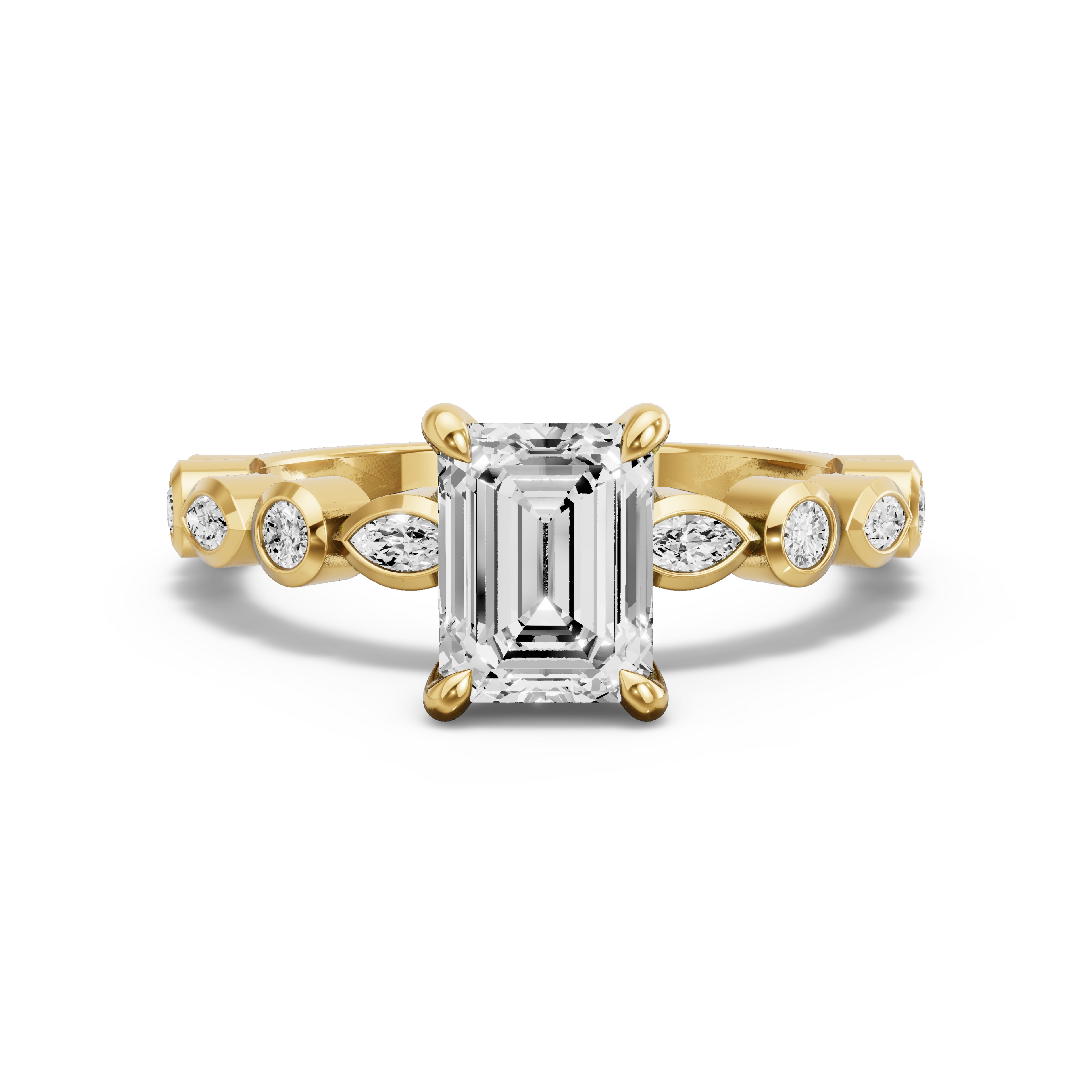 Image for Emerald Hidden Halo Ring with Alternating Marquise band in 14K Yellow Gold