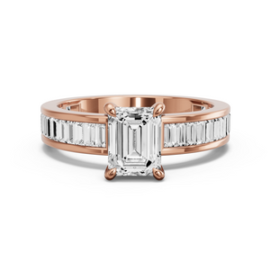 Image for Emerald Hidden Halo Ring with Baguette Channel band