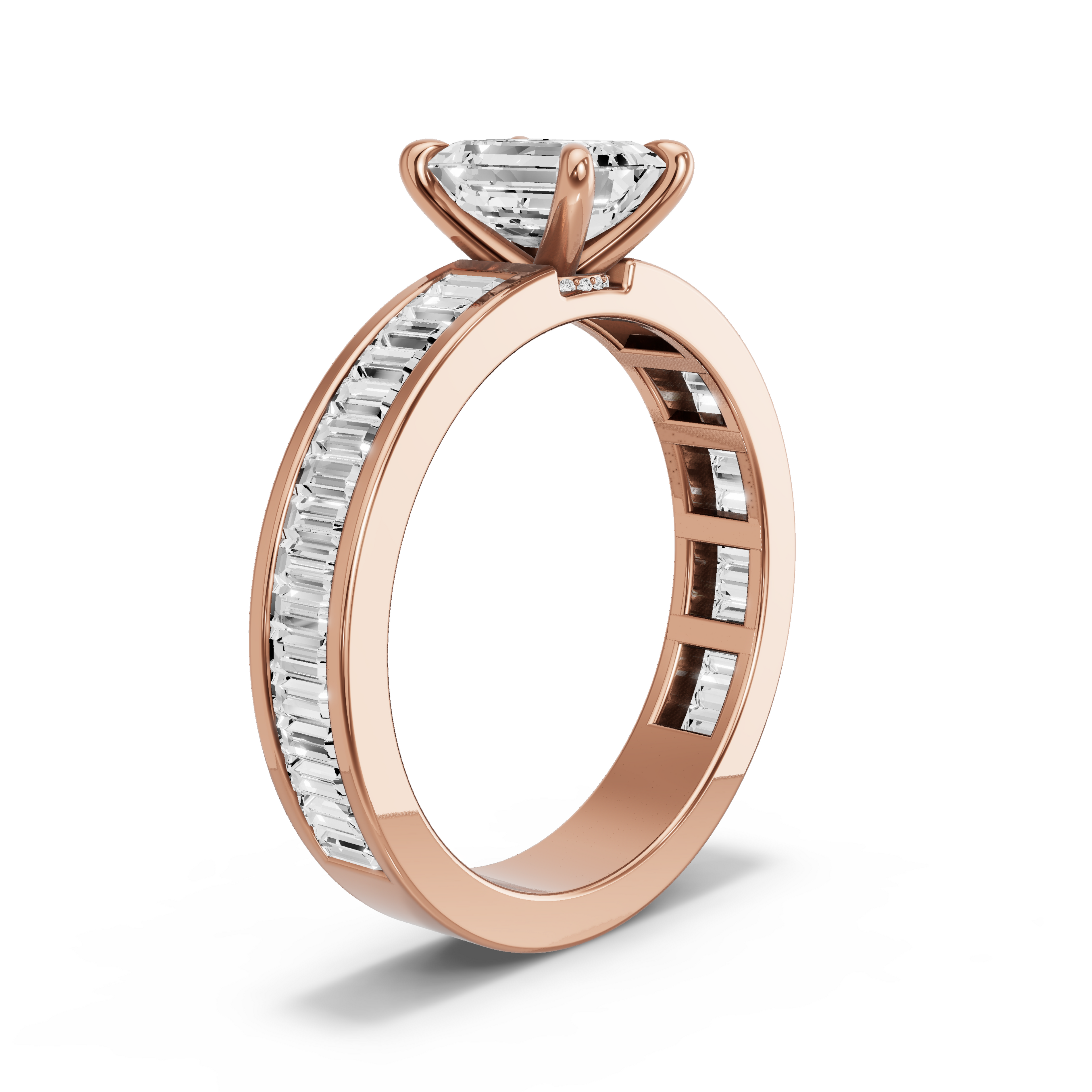Image for Emerald Hidden Halo Ring with Baguette Channel band in 18K Rose Gold