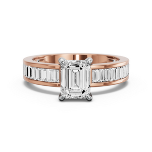 Image for Emerald Hidden Halo Ring with Baguette Channel band