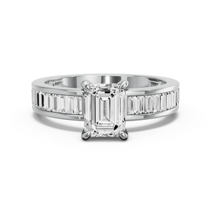 Image for Emerald Hidden Halo Ring with Baguette Channel band
