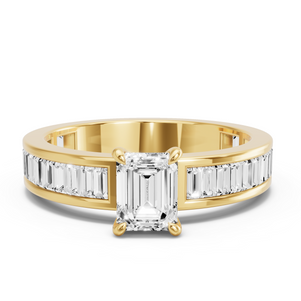 Image for Emerald Hidden Halo Ring with Baguette Channel band