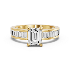 Image for Emerald Hidden Halo Ring with Baguette Channel band