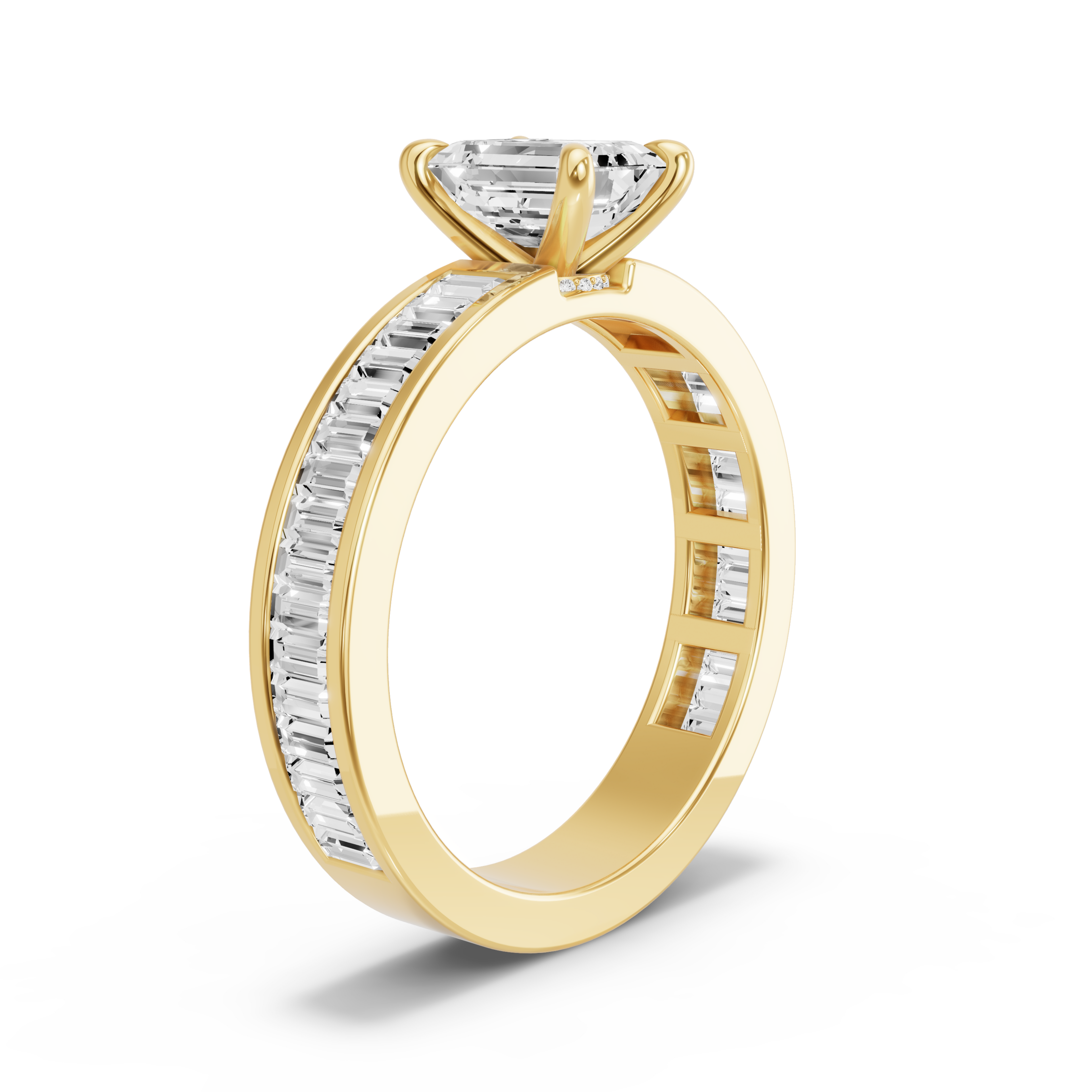 Image for Emerald Hidden Halo Ring with Baguette Channel band in 10K Yellow Gold