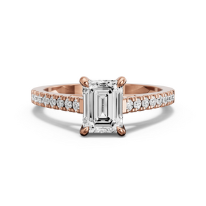 Image for Emerald Hidden Halo Ring with Cathedral Pave band