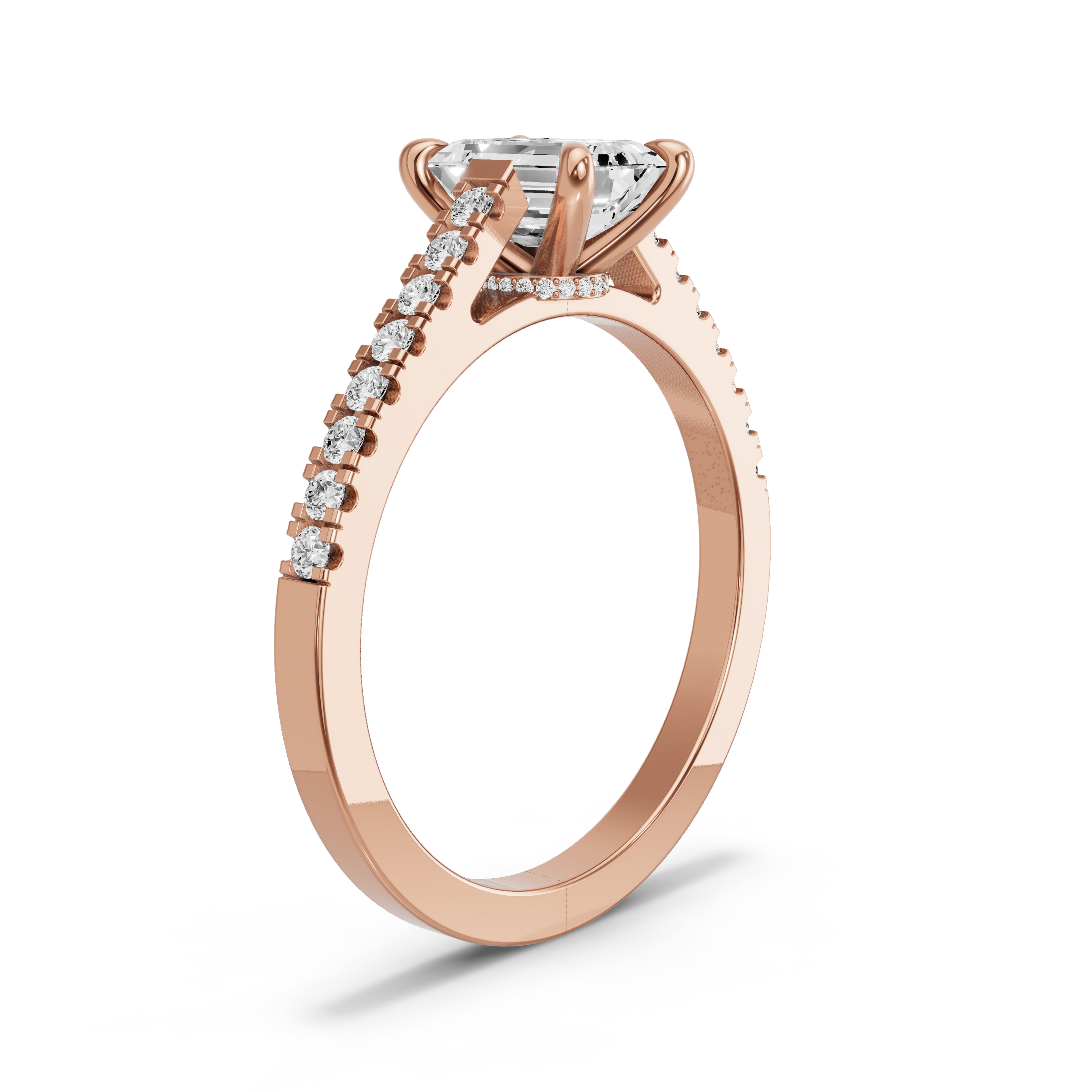 Image for Emerald Hidden Halo Ring with Cathedral Pave band in 10K Rose Gold