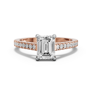 Image for Emerald Hidden Halo Ring with Cathedral Pave band