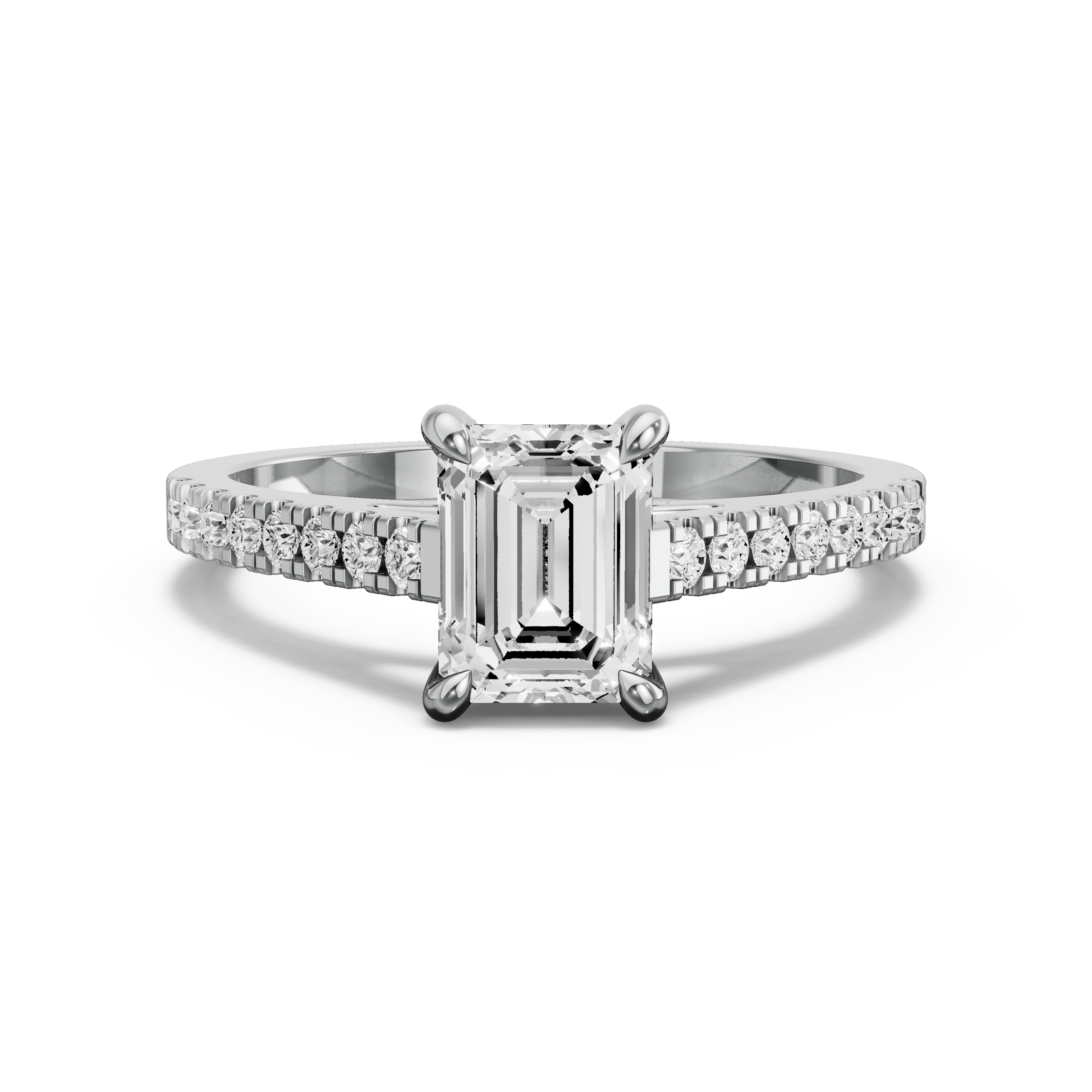 Image for Emerald Hidden Halo Ring with Cathedral Pave band in 14K White Gold