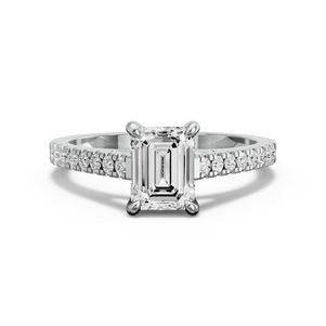 Image for Emerald Hidden Halo Ring with Cathedral Pave band
