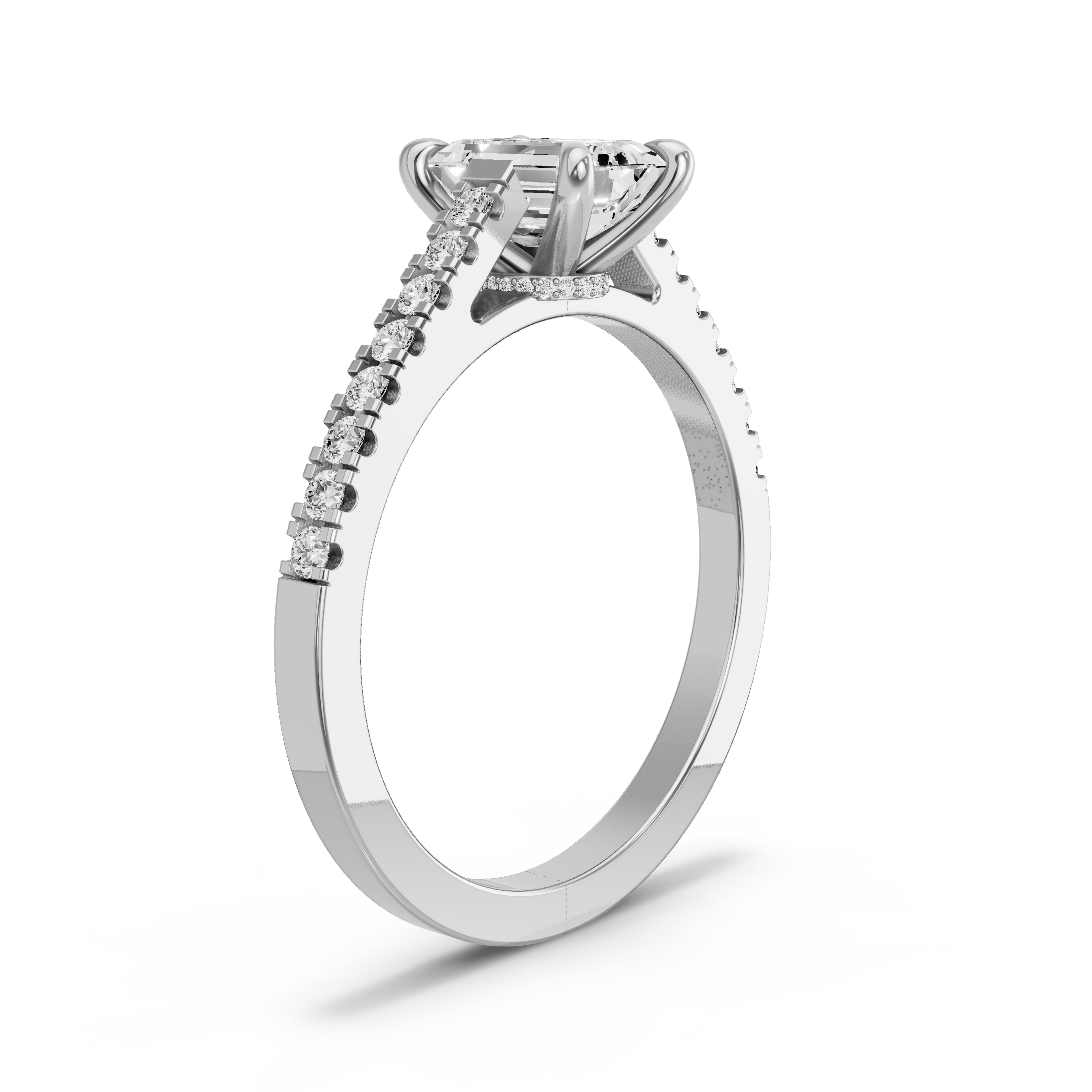 Image for Emerald Hidden Halo Ring with Cathedral Pave band in 14K White Gold