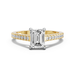Image for Emerald Hidden Halo Ring with Cathedral Pave band