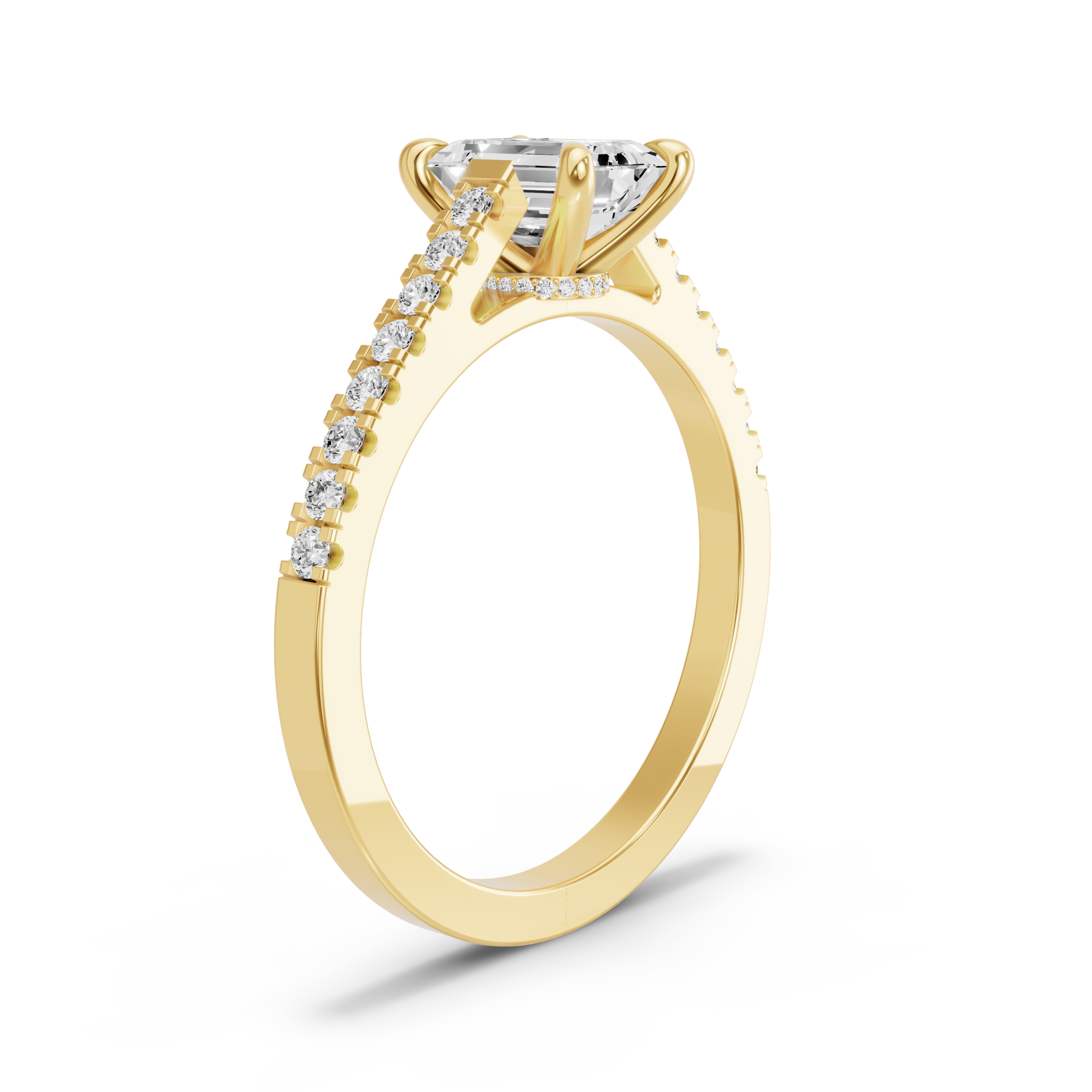Image for Emerald Hidden Halo Ring with Cathedral Pave band in 18K Yellow Gold