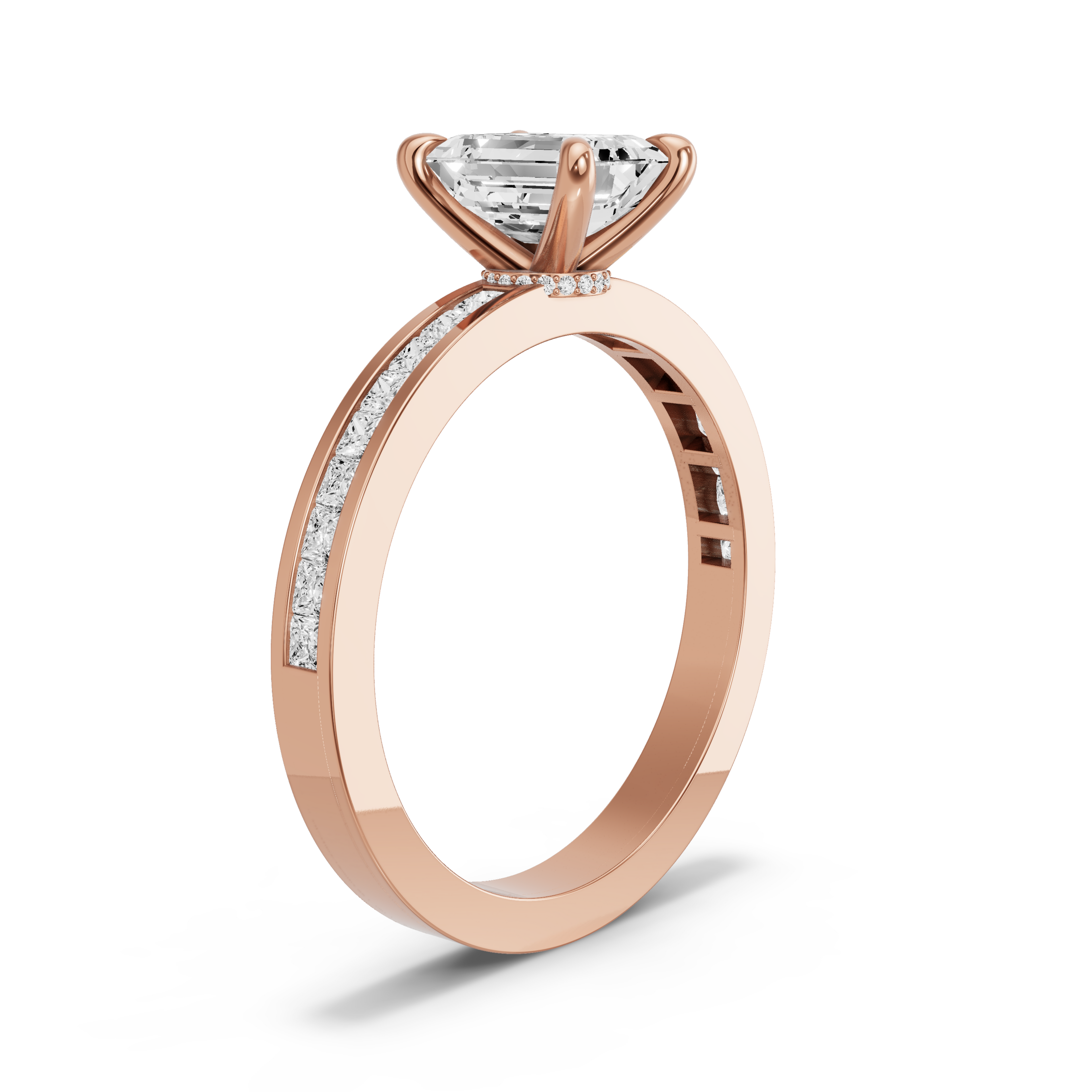 Image for Emerald Hidden Halo Ring with Channel band in 10K Rose Gold