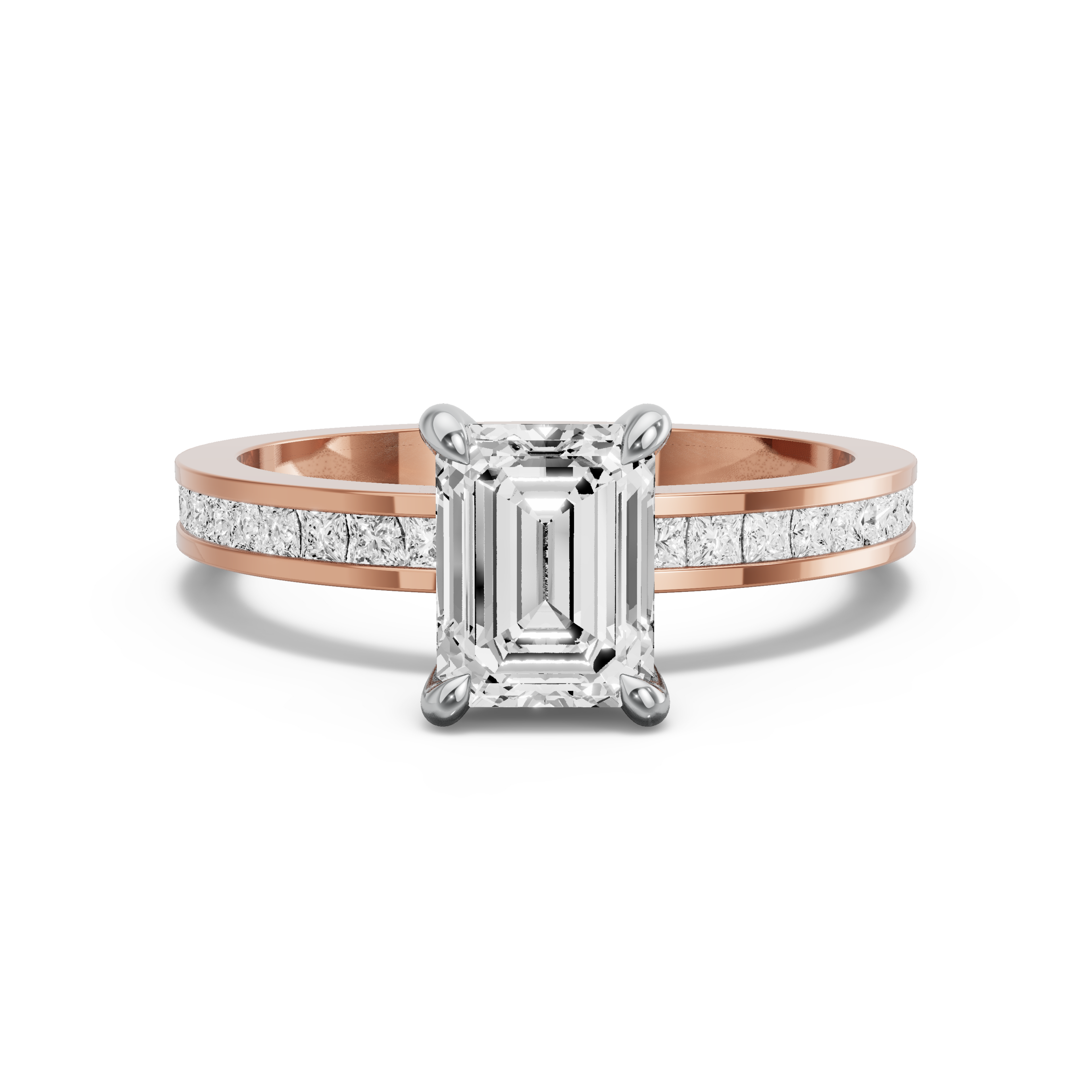 Image for Emerald Hidden Halo Ring with Channel band in 10K Two Tone Rose Gold