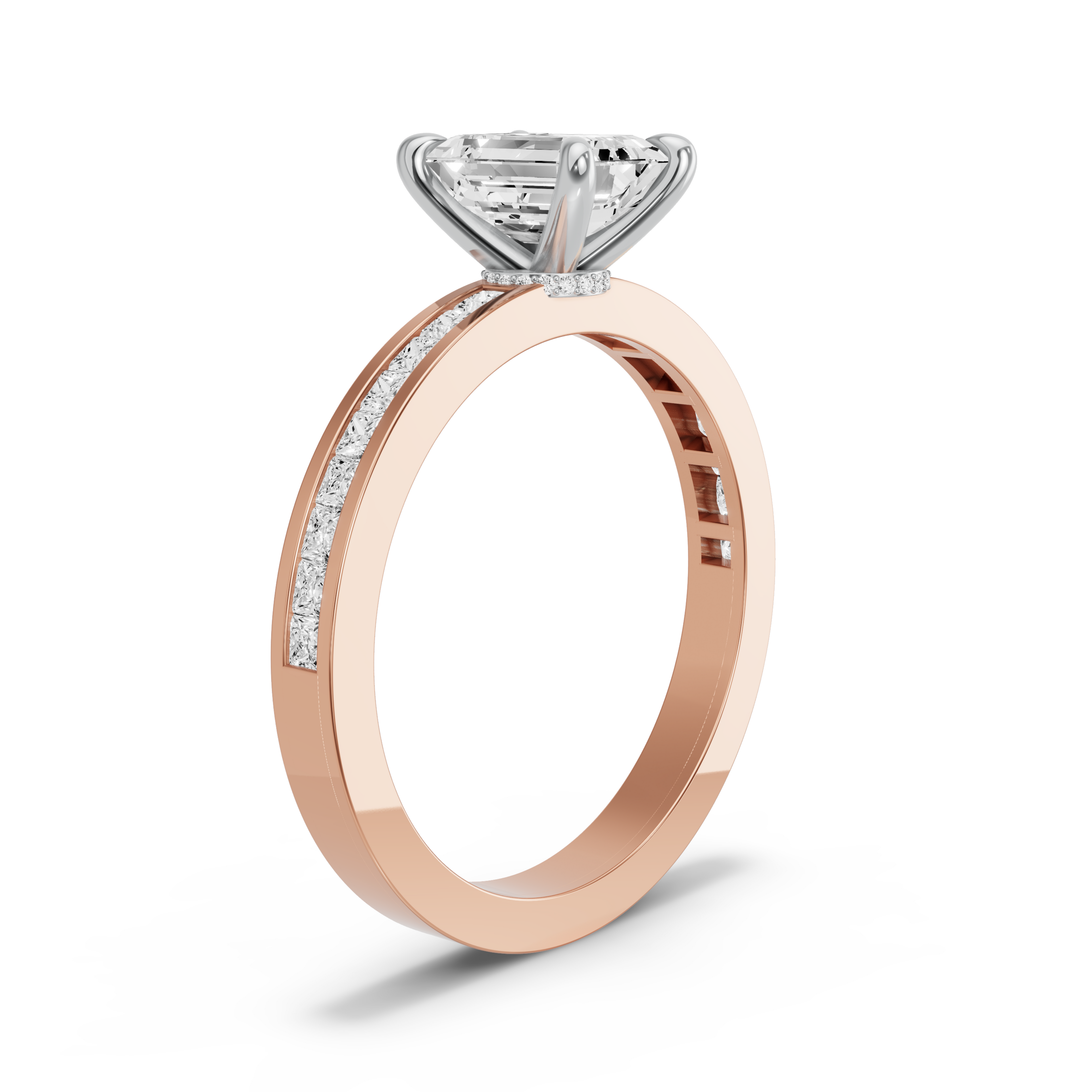 Image for Emerald Hidden Halo Ring with Channel band in 14K Two Tone Rose Gold