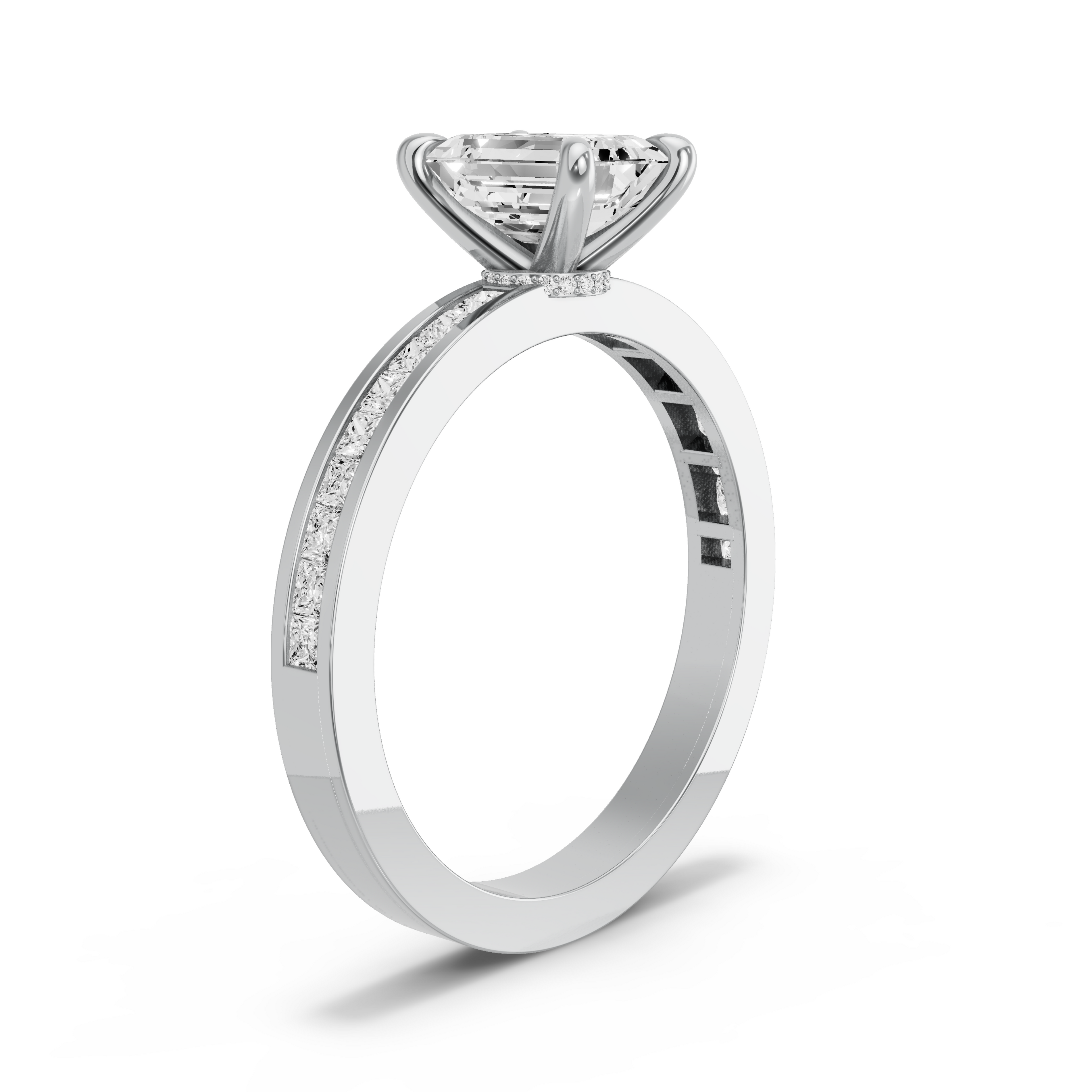 Image for Emerald Hidden Halo Ring with Channel band in 14K White Gold