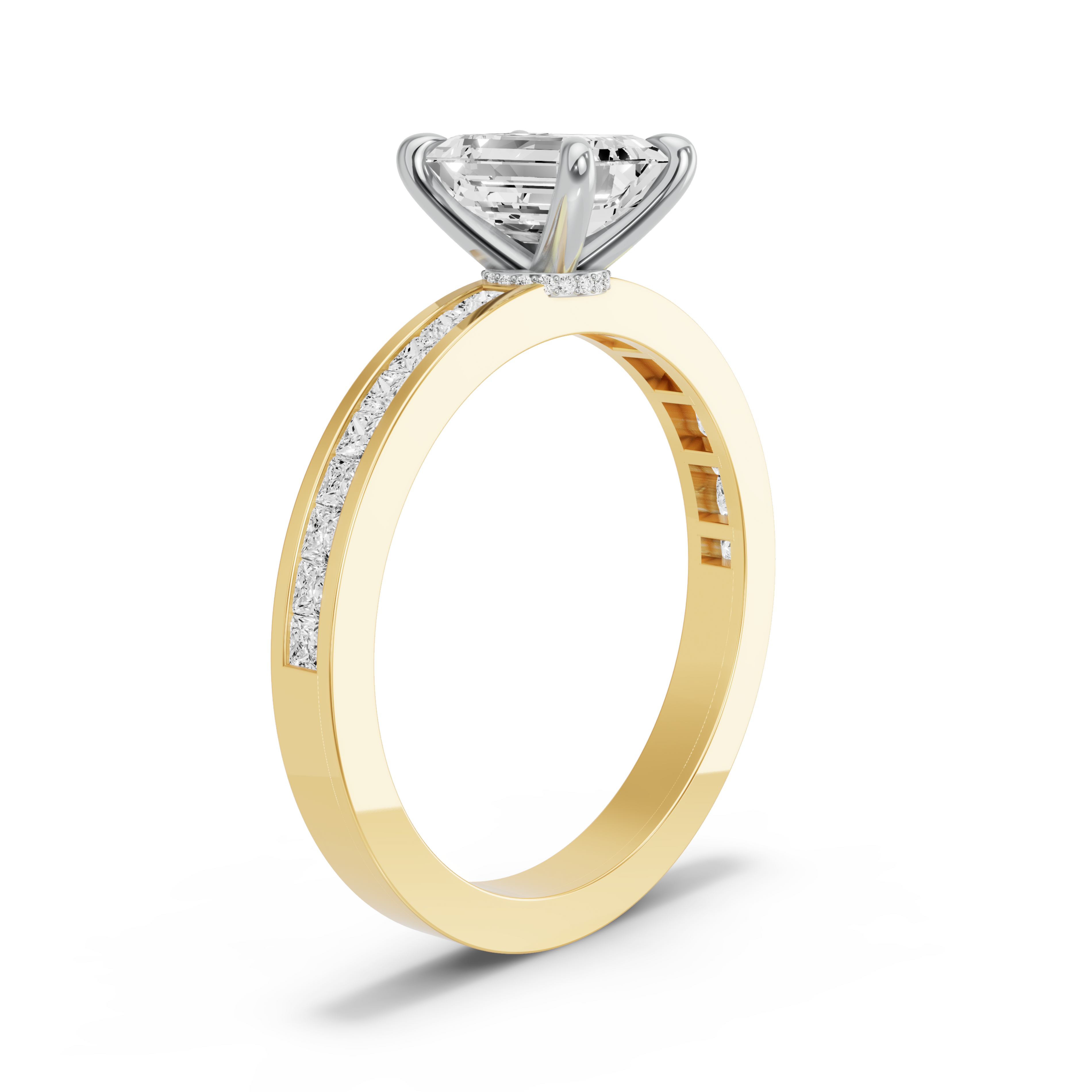 Image for Emerald Hidden Halo Ring with Channel band in 10K Two Tone Yellow Gold