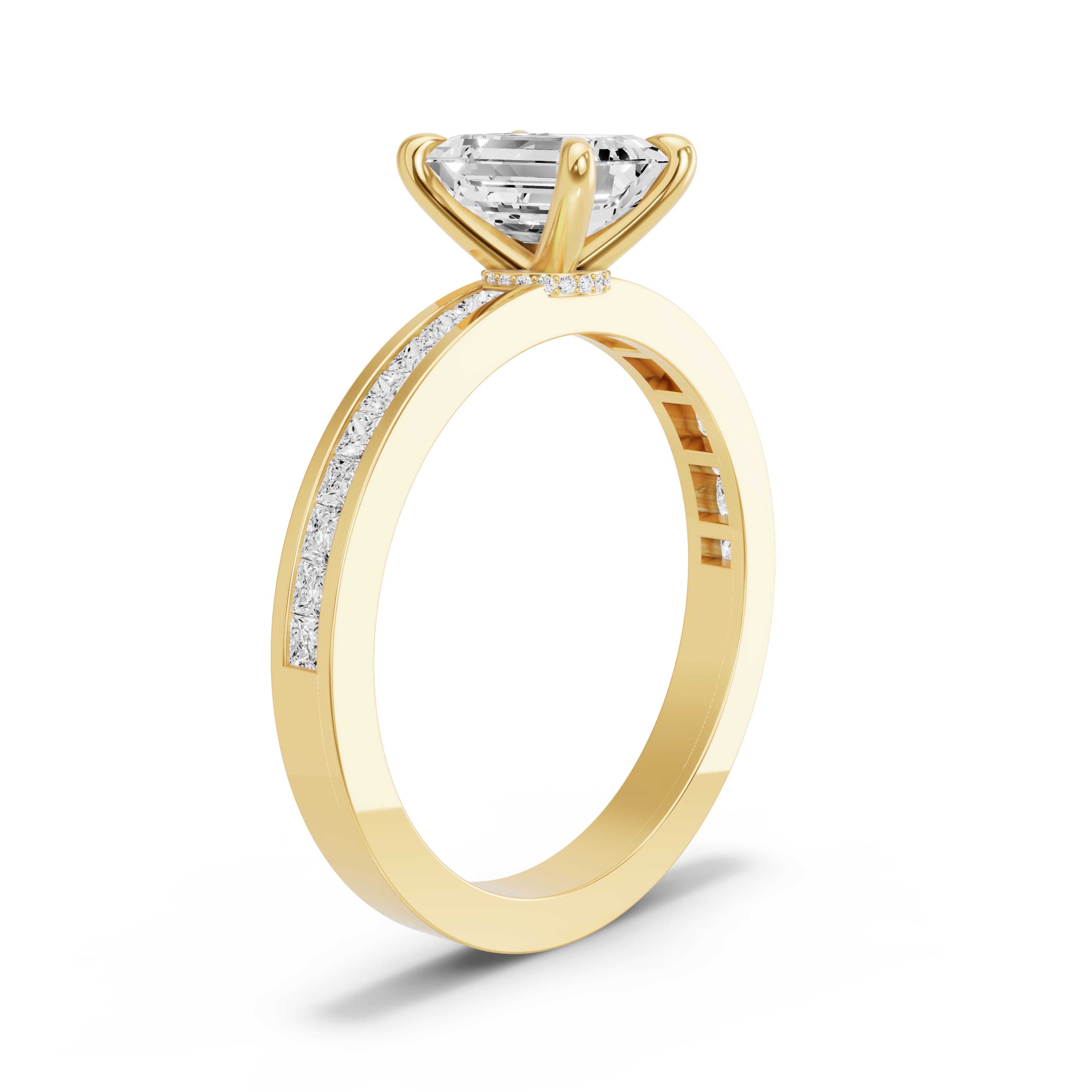 Image for Emerald Hidden Halo Ring with Channel band in 10K Yellow Gold