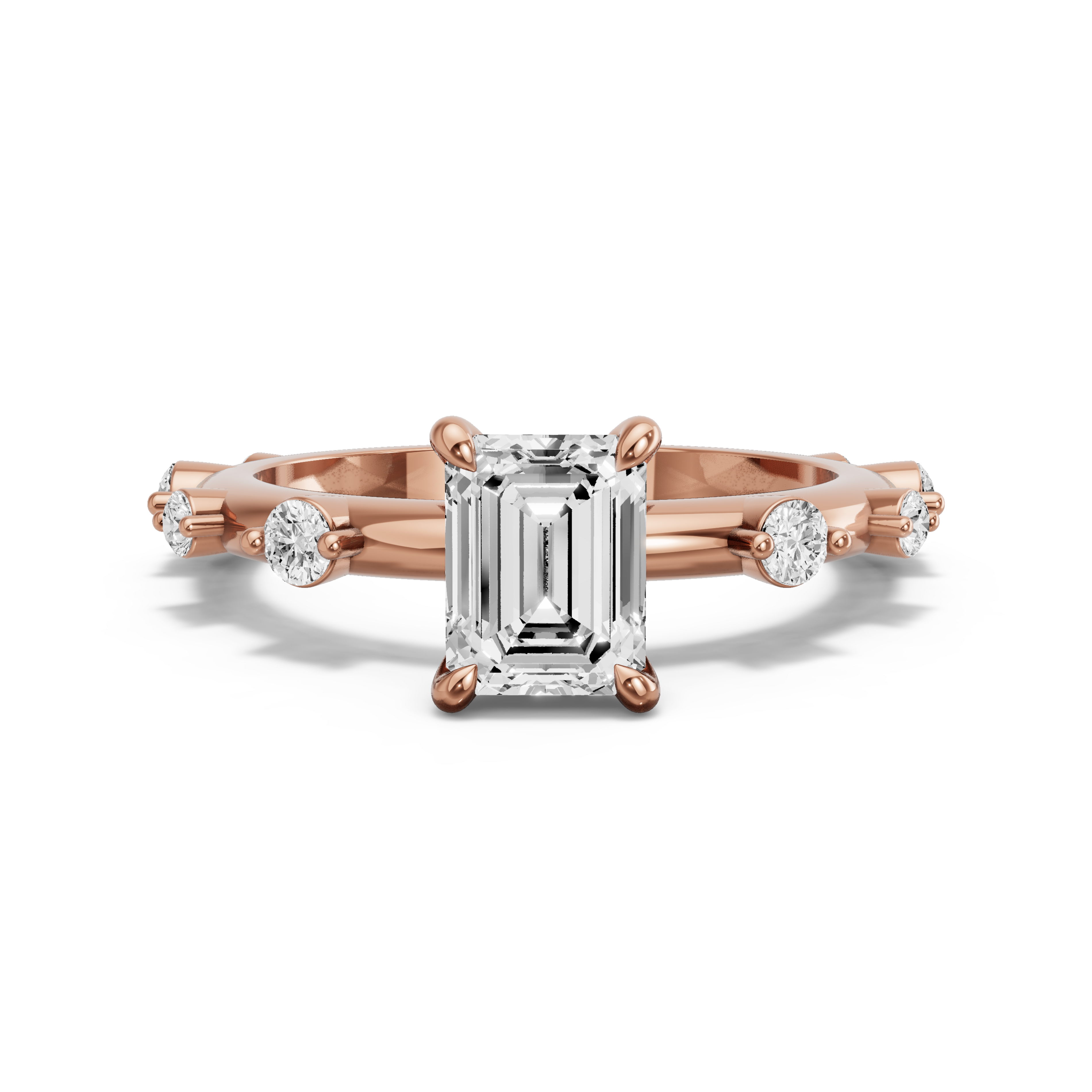 Image for Emerald Hidden Halo Ring with Floating Station band in 10K Rose Gold