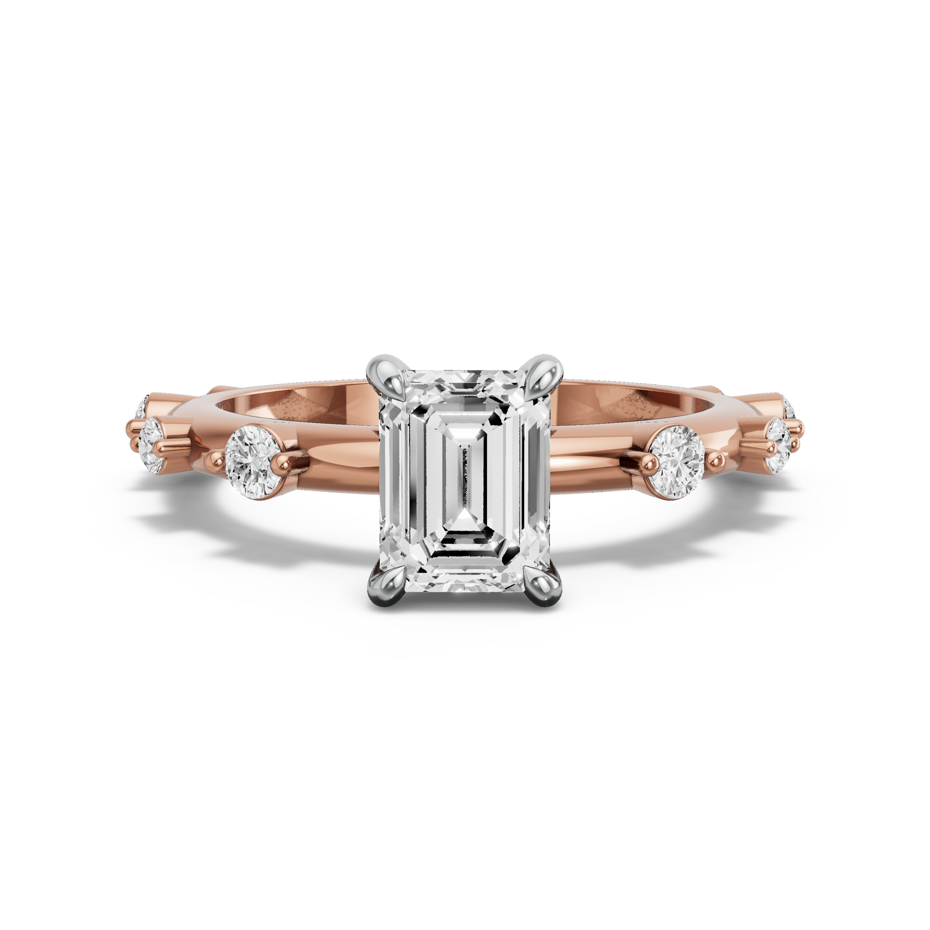 Image for Emerald Hidden Halo Ring with Floating Station band in 14K Two Tone Rose Gold