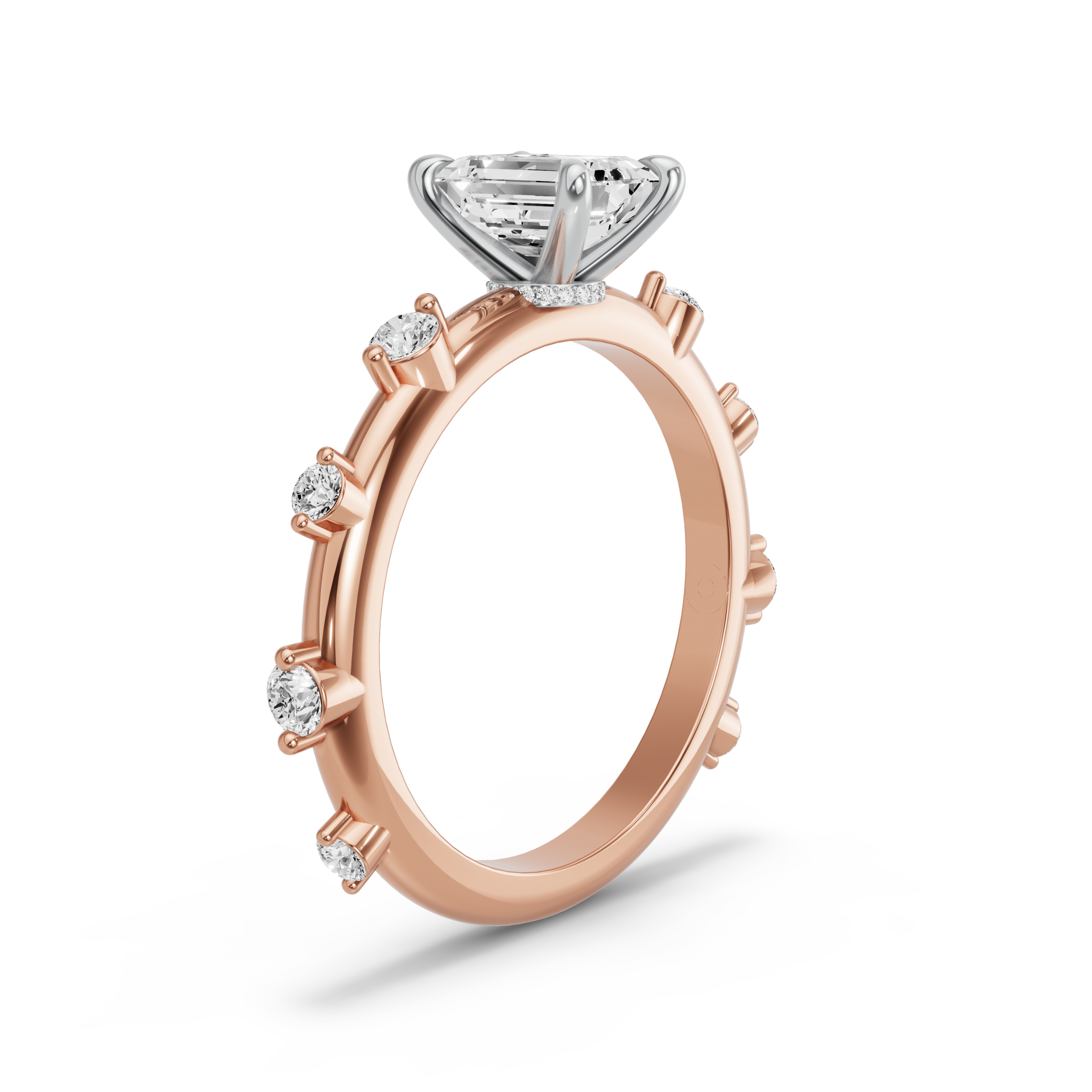 Image for Emerald Hidden Halo Ring with Floating Station band in 14K Two Tone Rose Gold