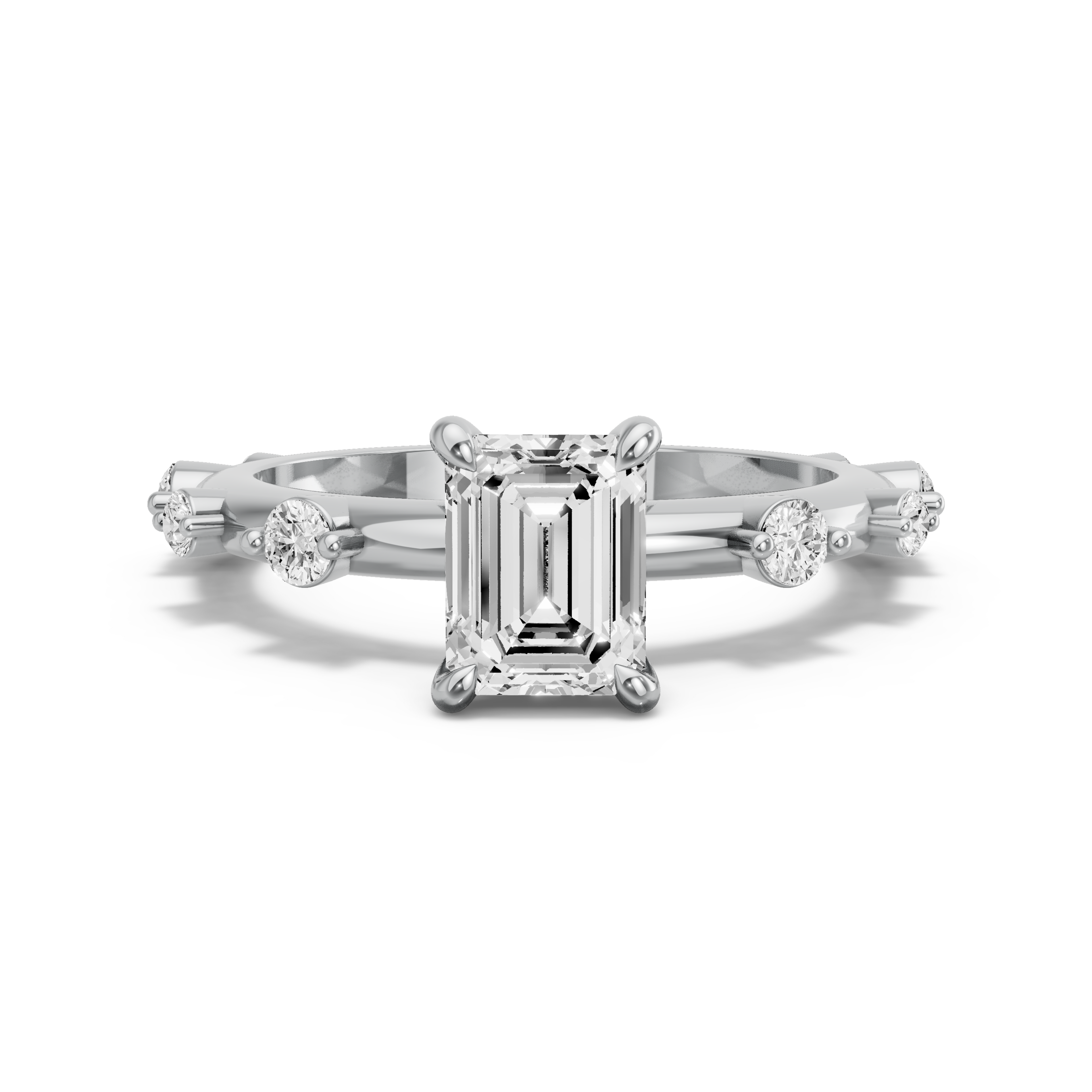 Image for Emerald Hidden Halo Ring with Floating Station band in 10K White Gold