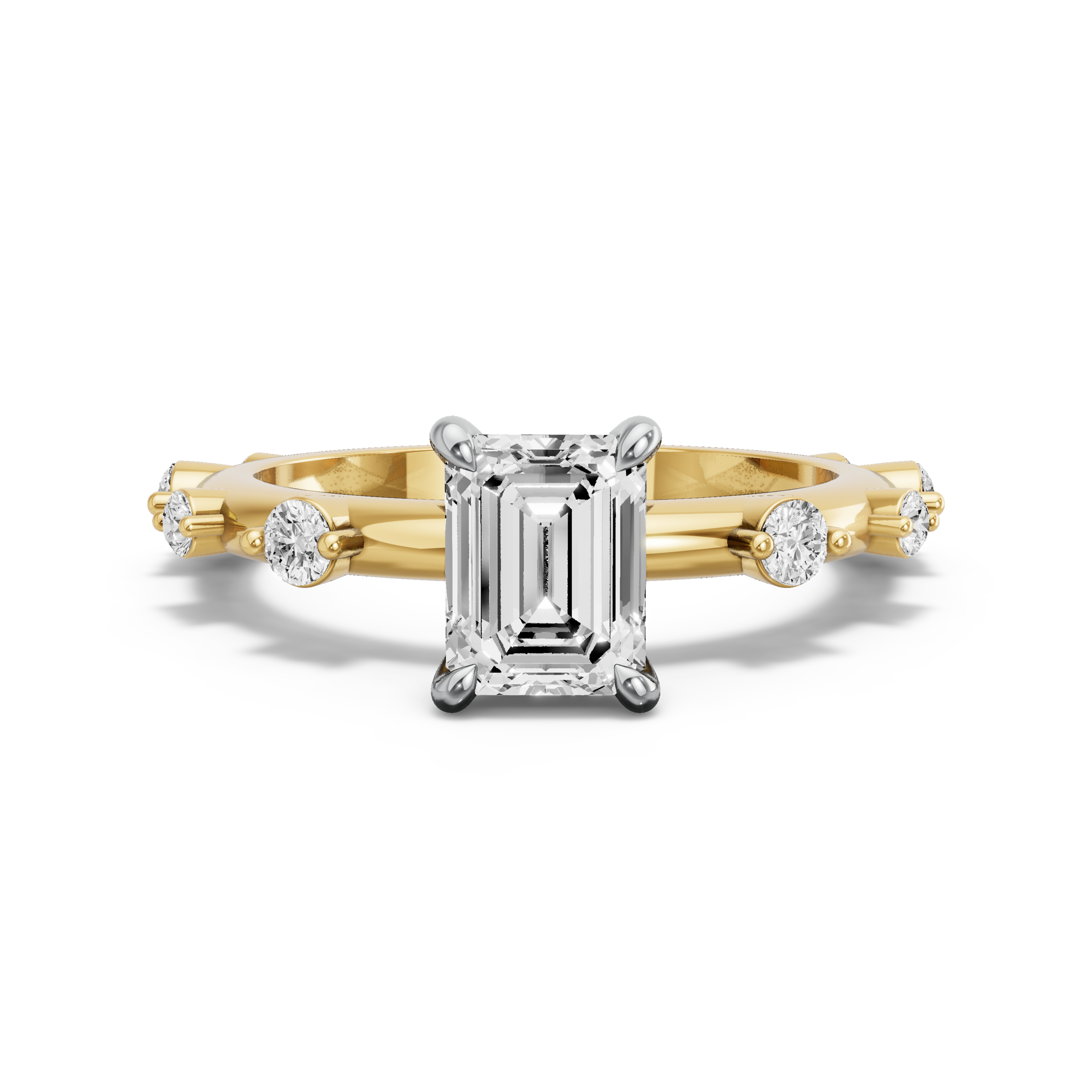 Image for Emerald Hidden Halo Ring with Floating Station band in 14K Two Tone Yellow Gold