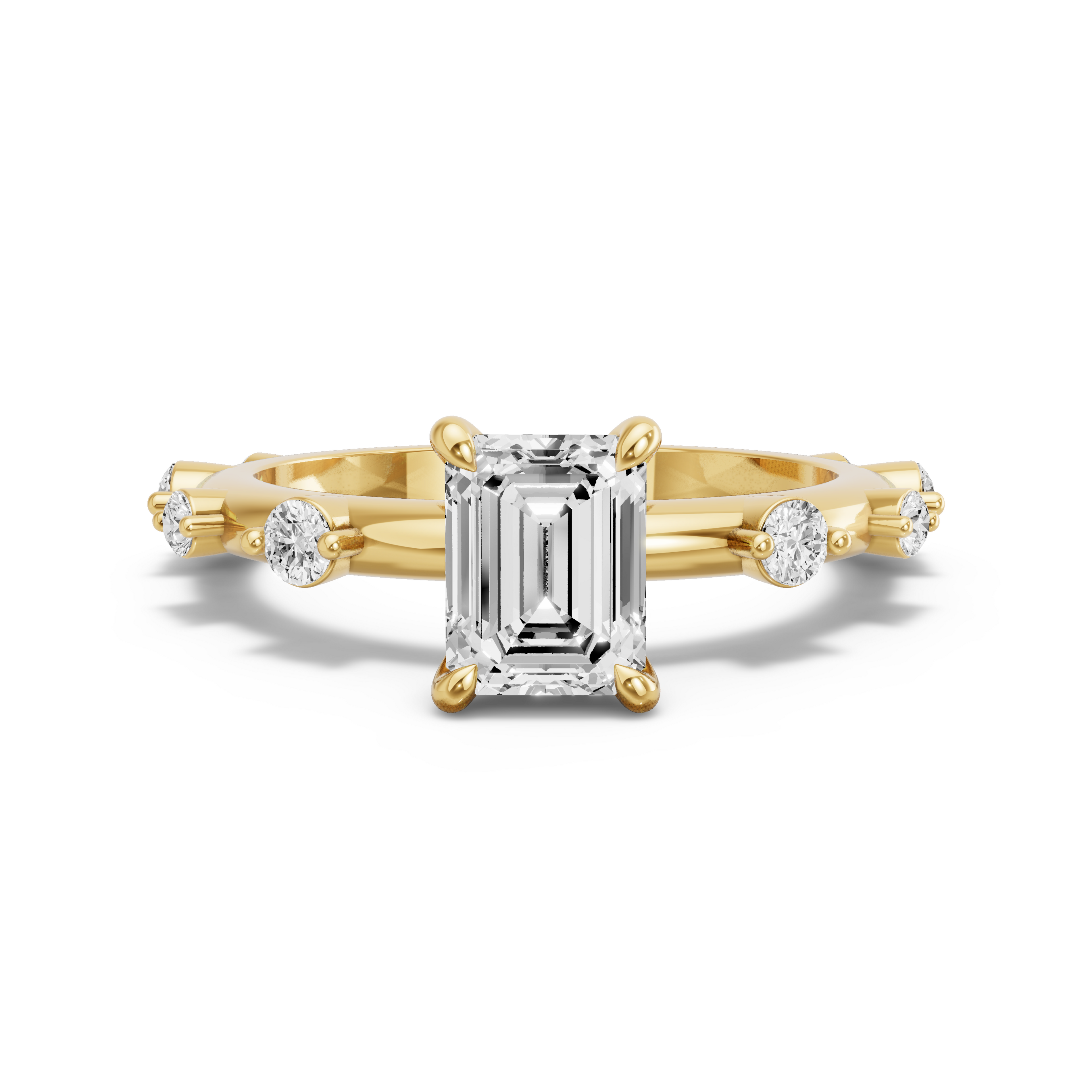 Image for Emerald Hidden Halo Ring with Floating Station band in 18K Yellow Gold