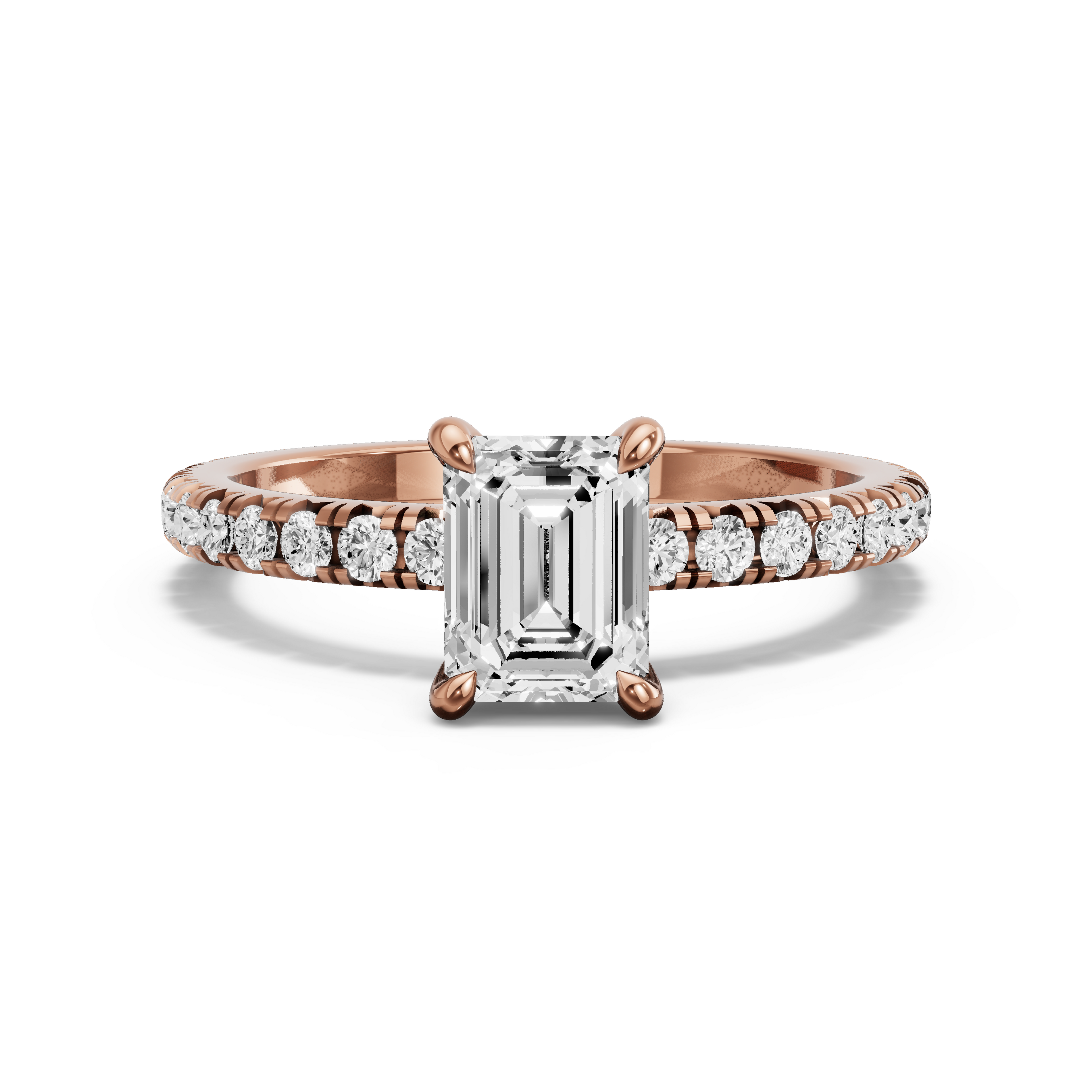 Image for Emerald Hidden Halo Ring with French Pave band in 14K Rose Gold