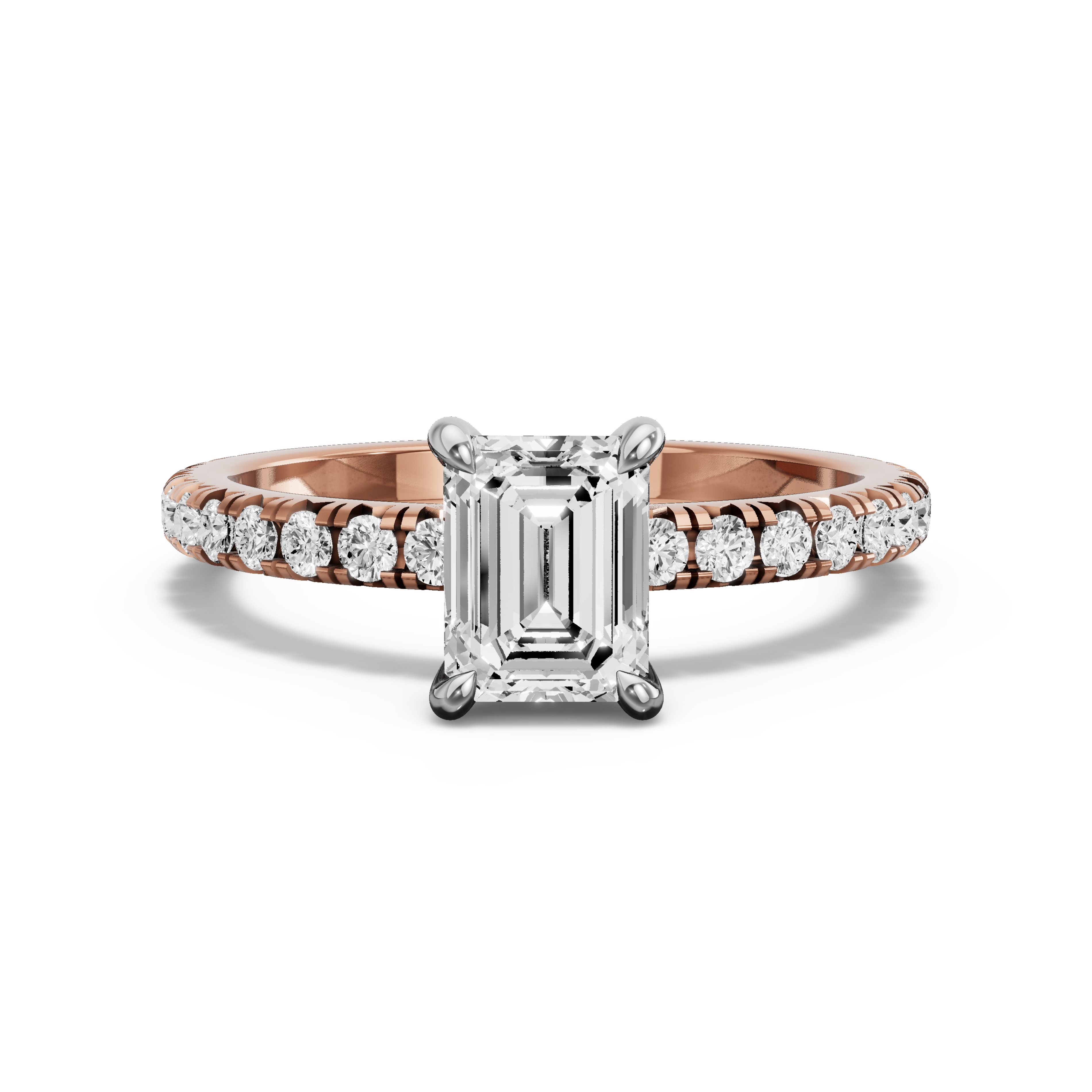 Image for Emerald Hidden Halo Ring with French Pave band in 10K Two Tone Rose Gold