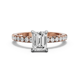 Image for Emerald Hidden Halo Ring with French Pave band