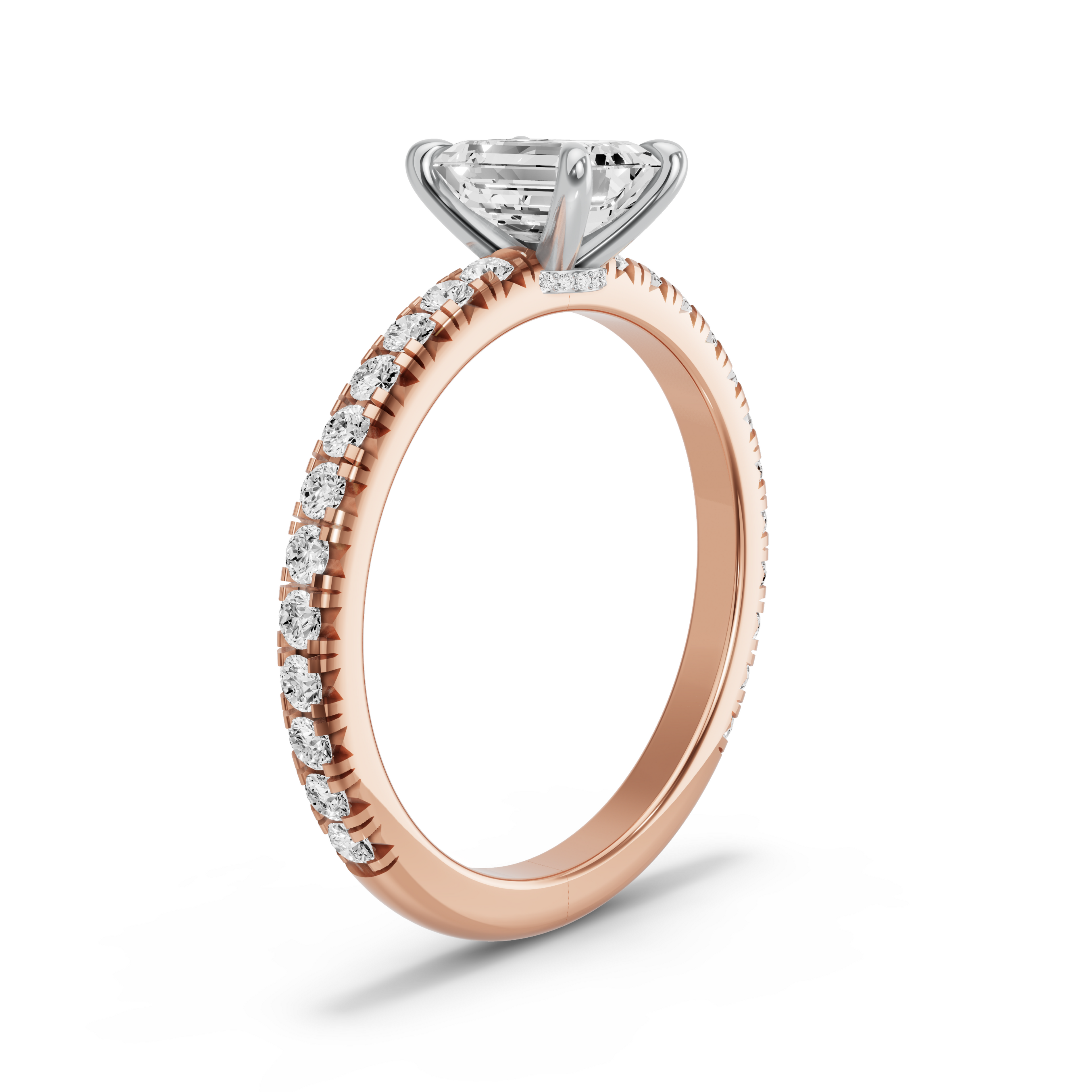 Image for Emerald Hidden Halo Ring with French Pave band in 14K Two Tone Rose Gold