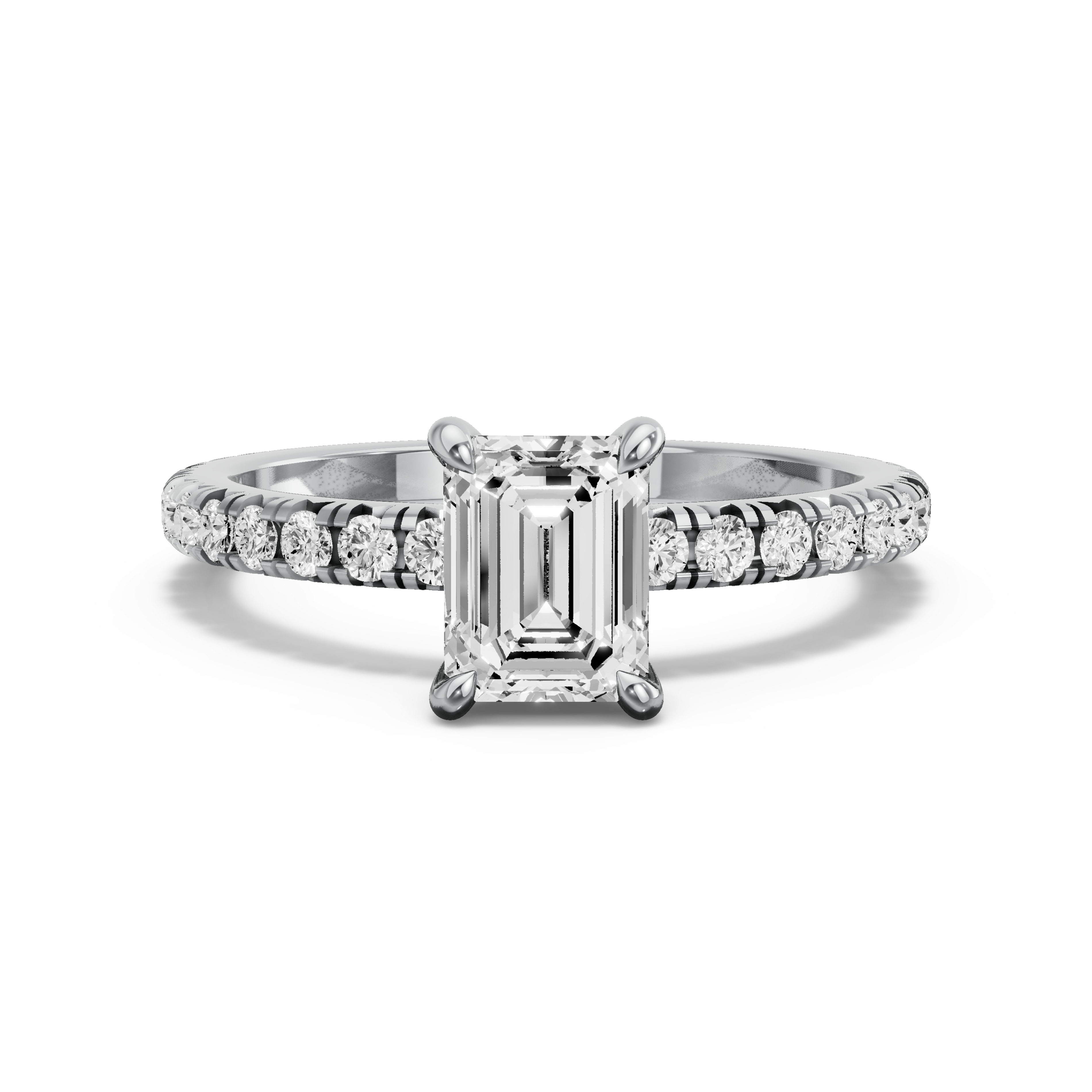 Image for Emerald Hidden Halo Ring with French Pave band in 18K White Gold