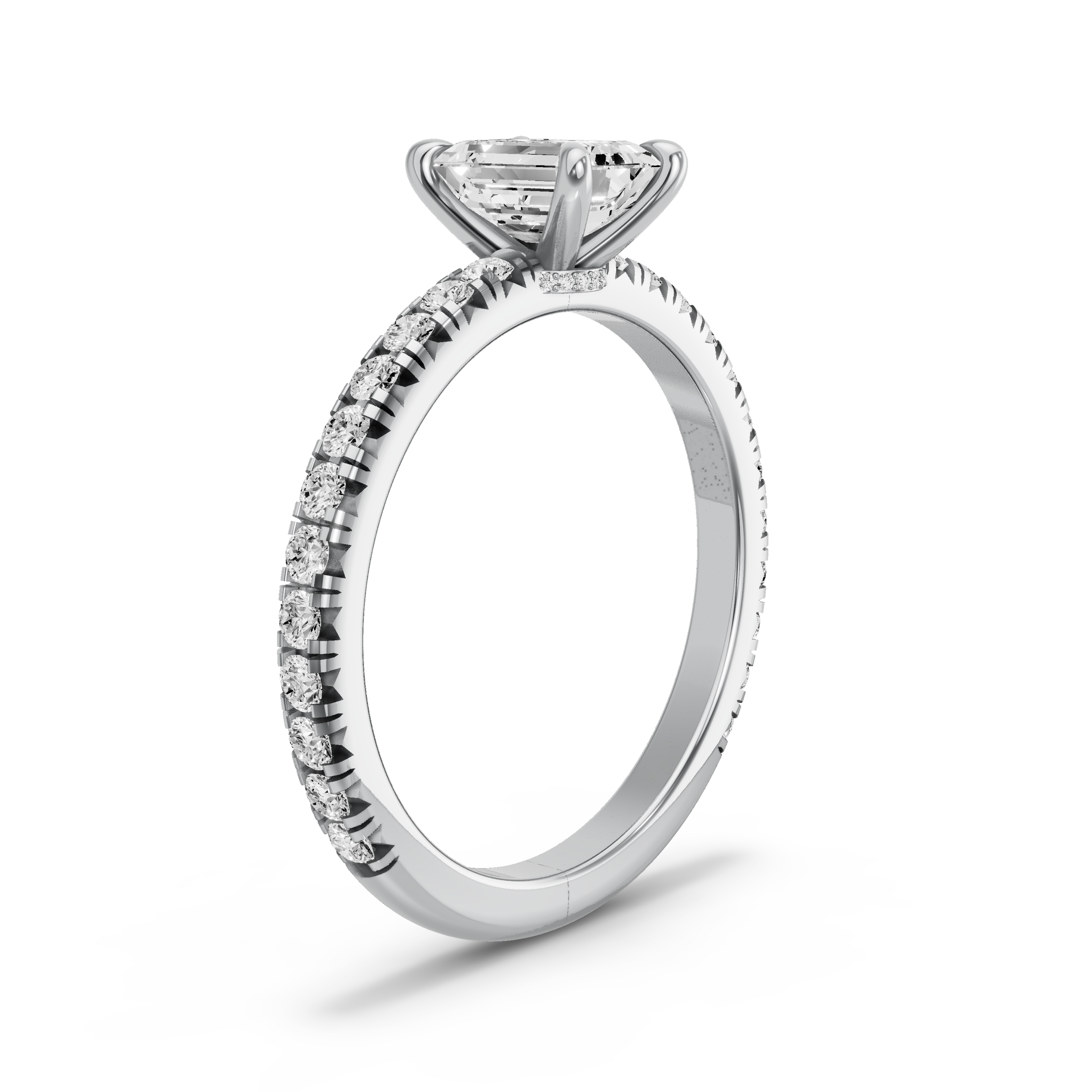 Image for Emerald Hidden Halo Ring with French Pave band in 950 Platinum