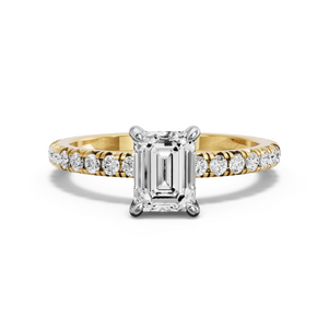 Image for Emerald Hidden Halo Ring with French Pave band