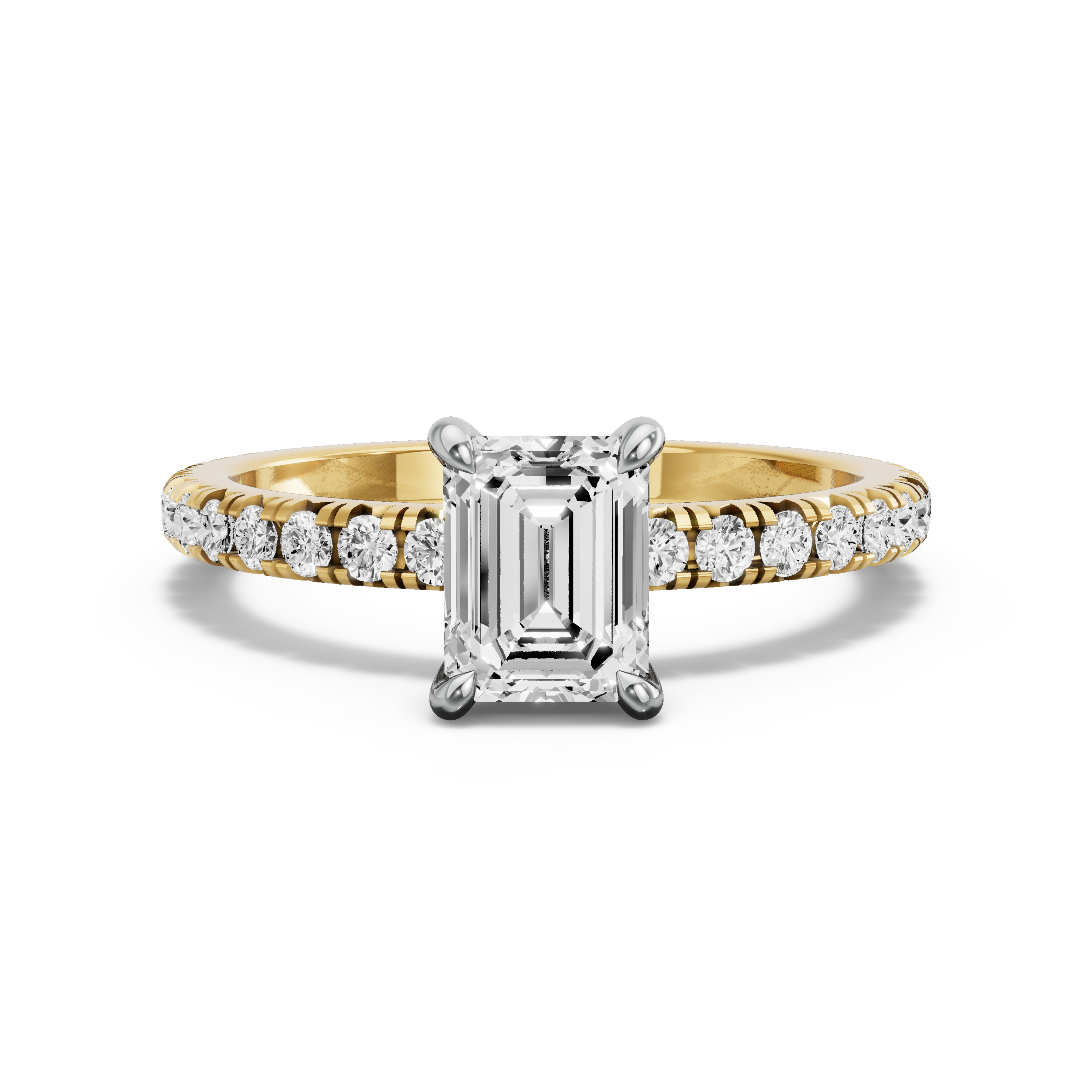 Image for Emerald Hidden Halo Ring with French Pave band in 14K Two Tone Yellow Gold