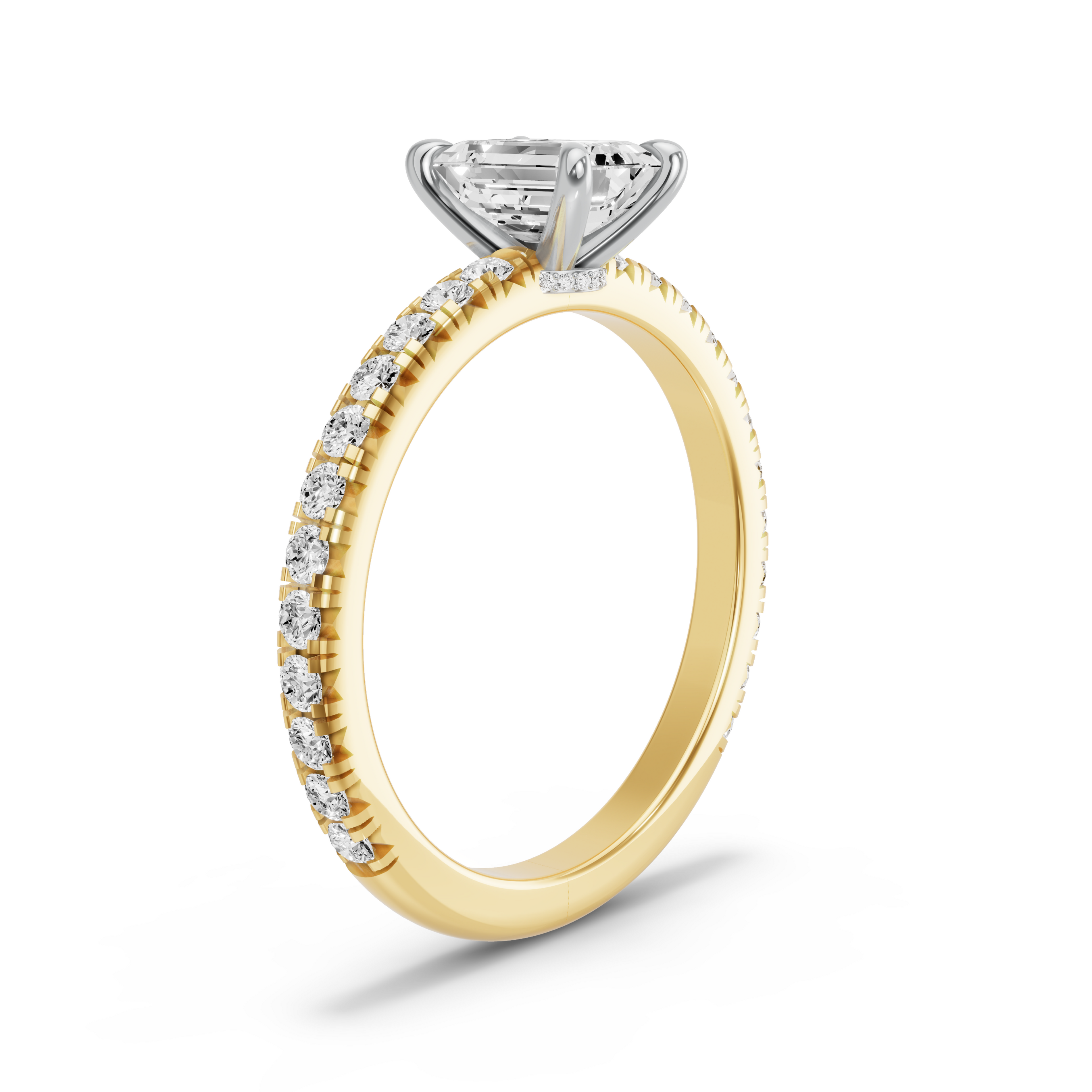 Image for Emerald Hidden Halo Ring with French Pave band in 10K Two Tone Yellow Gold